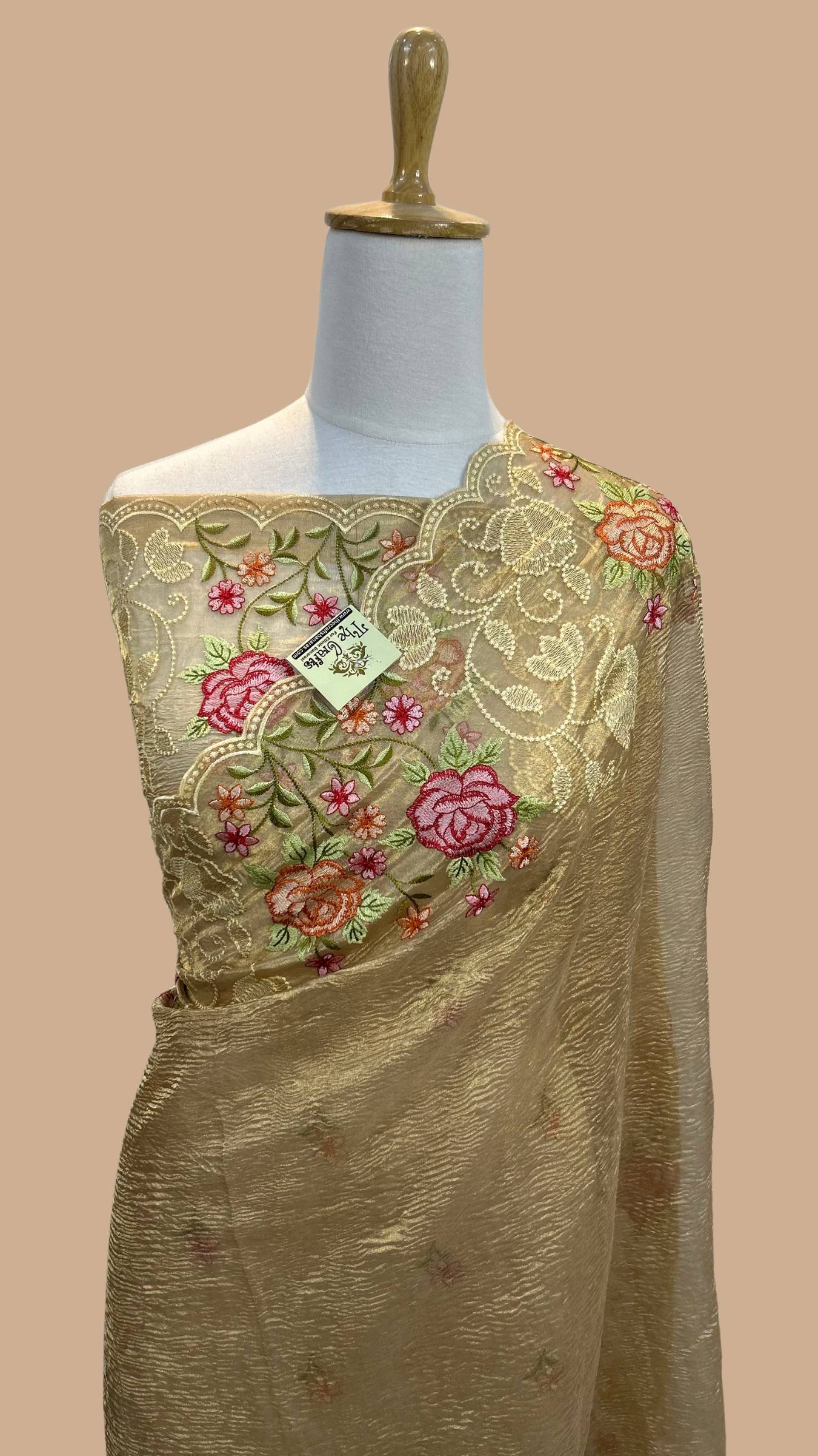 Pure Crush Tissue Silk Banarasi Saree - Chikankari work