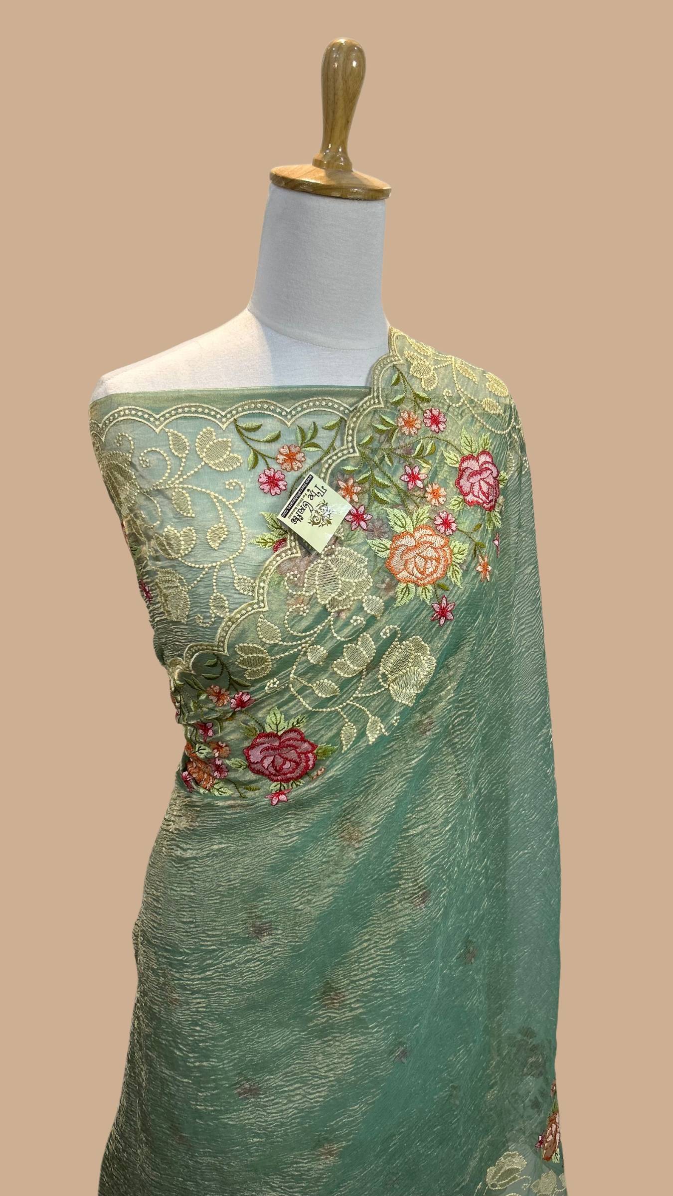 Pure Crush Tissue Silk Banarasi Saree - Chikankari work