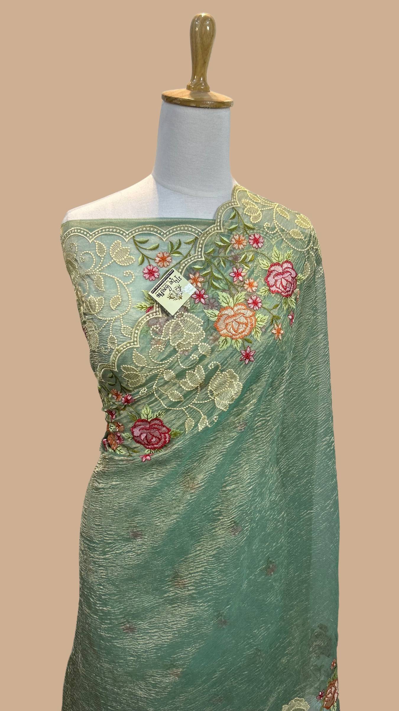 Pure Crush Tissue Silk Banarasi Saree - Chikankari work