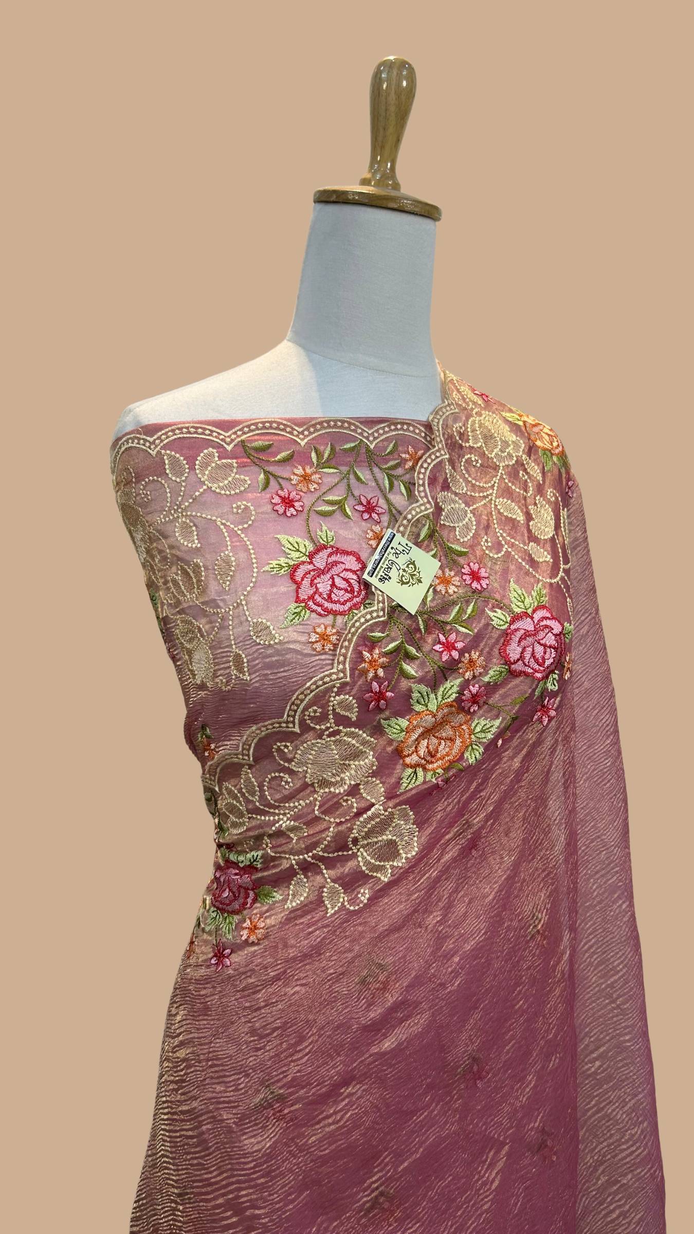 Pure Crush Tissue Silk Banarasi Saree - Chikankari work