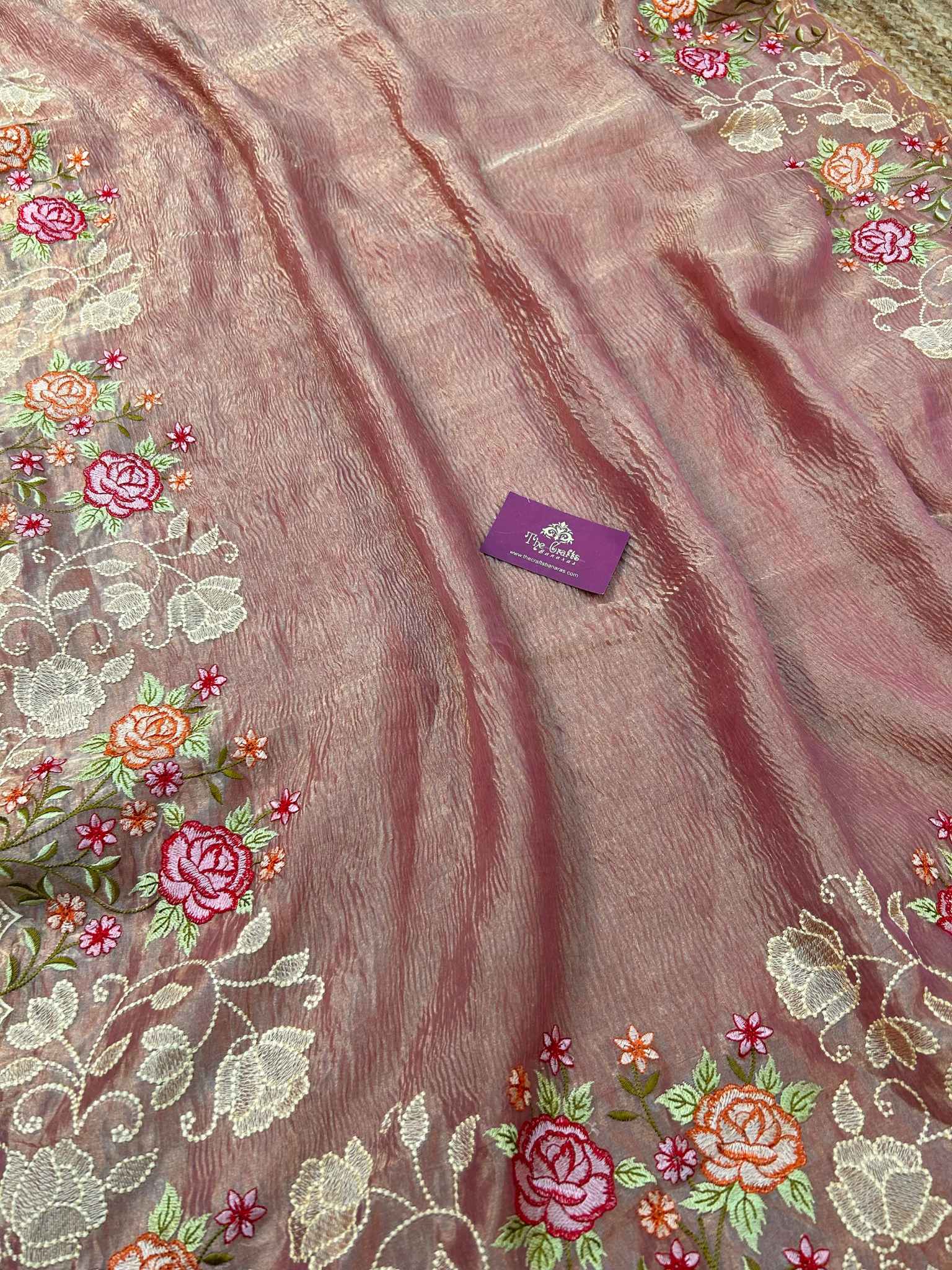 Pure Crush Tissue Silk Banarasi Saree - Chikankari work