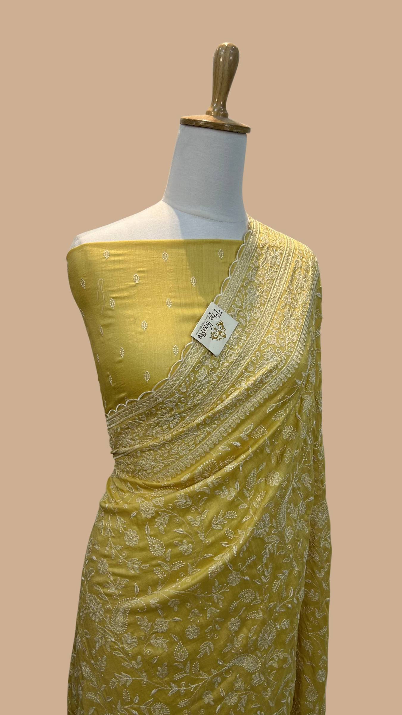 Pure Munga Silk Banarasi Saree - Chikankari all over