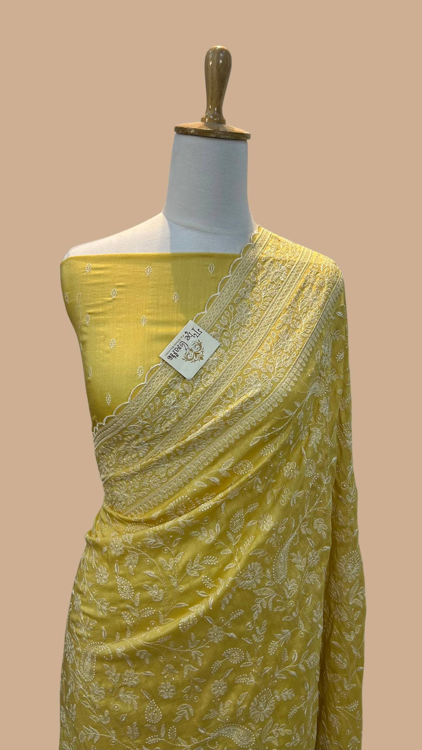 Pure Munga Silk Banarasi Saree - Chikankari all over