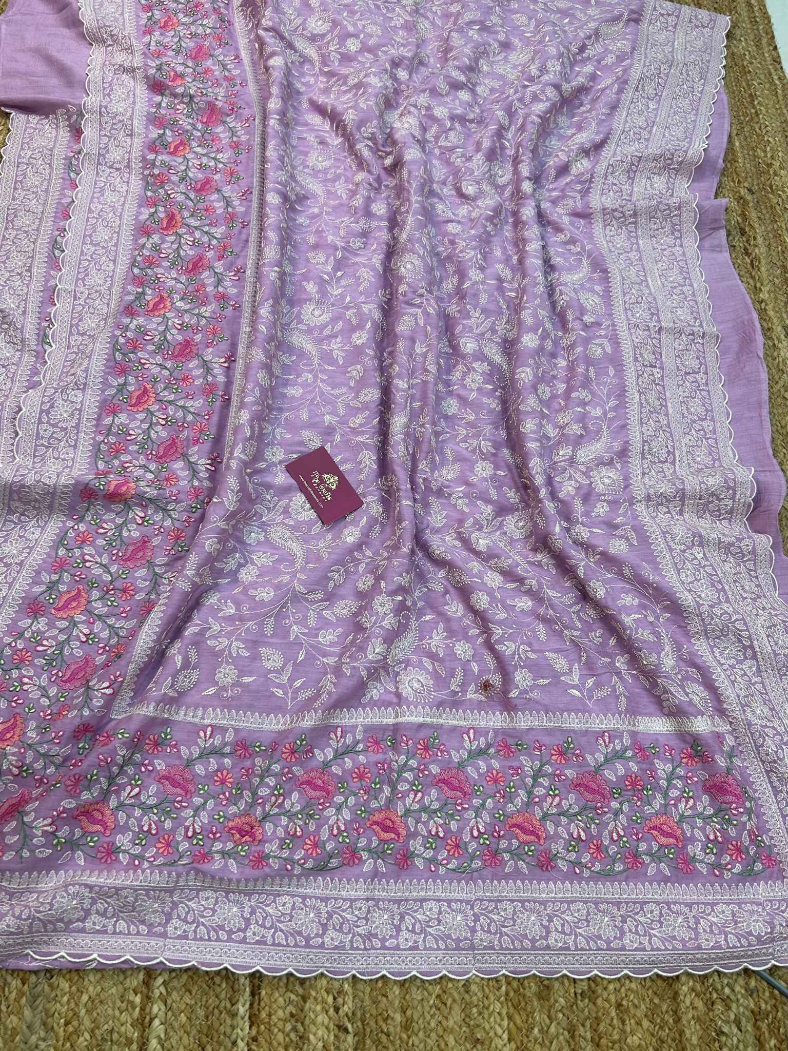 Pure Munga Silk Banarasi Saree - Chikankari all over