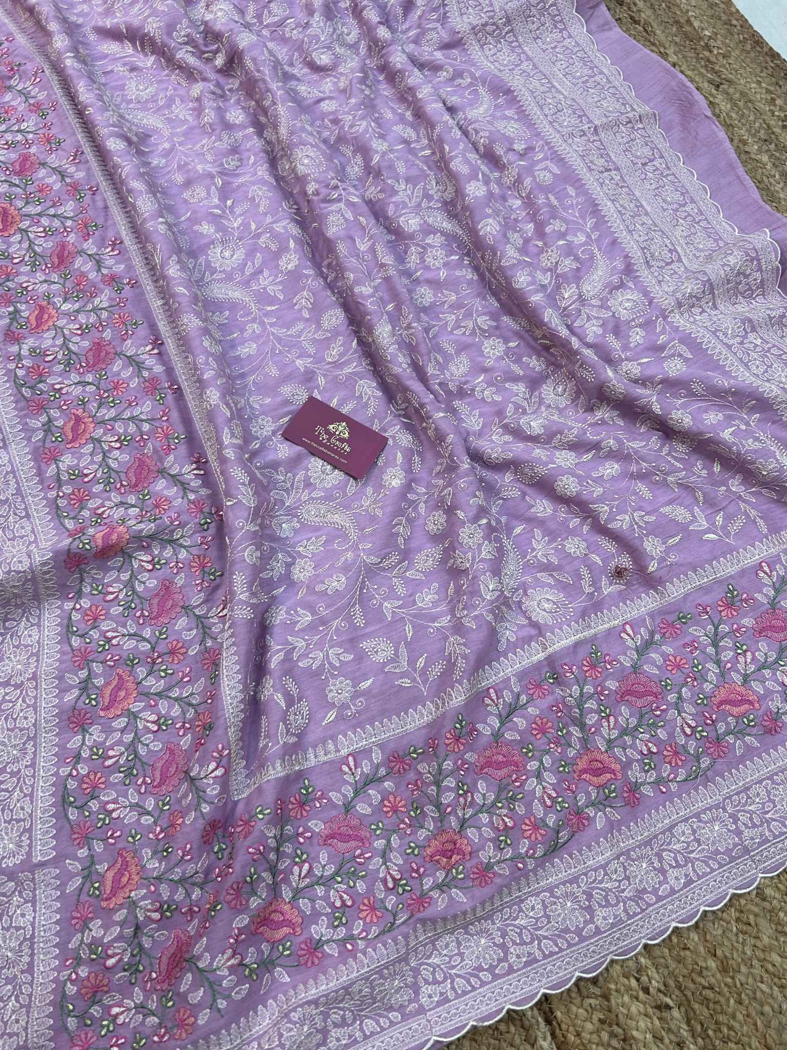 Pure Munga Silk Banarasi Saree - Chikankari all over