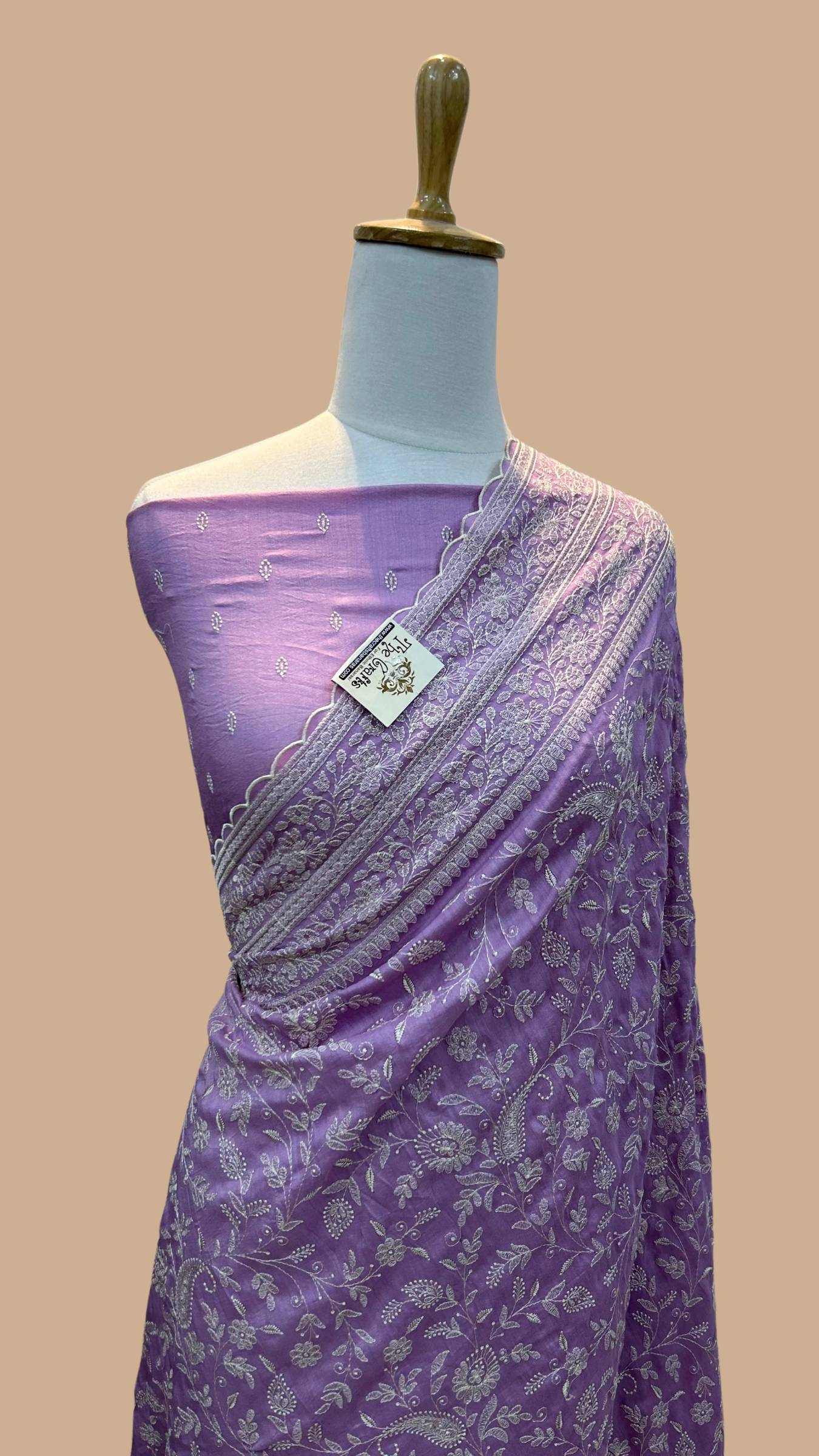 Pure Munga Silk Banarasi Saree - Chikankari all over