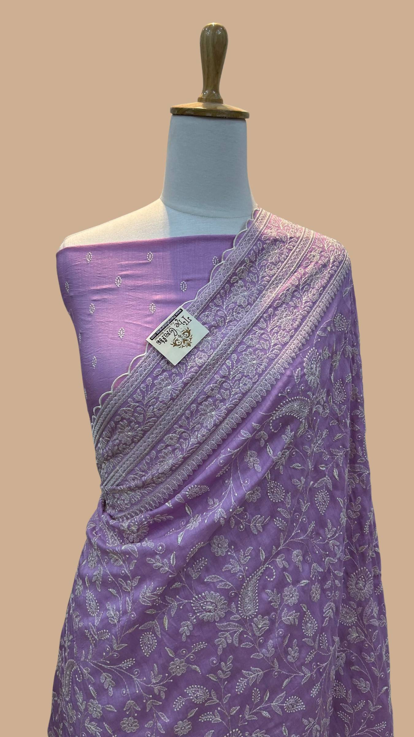 Pure Munga Silk Banarasi Saree - Chikankari all over