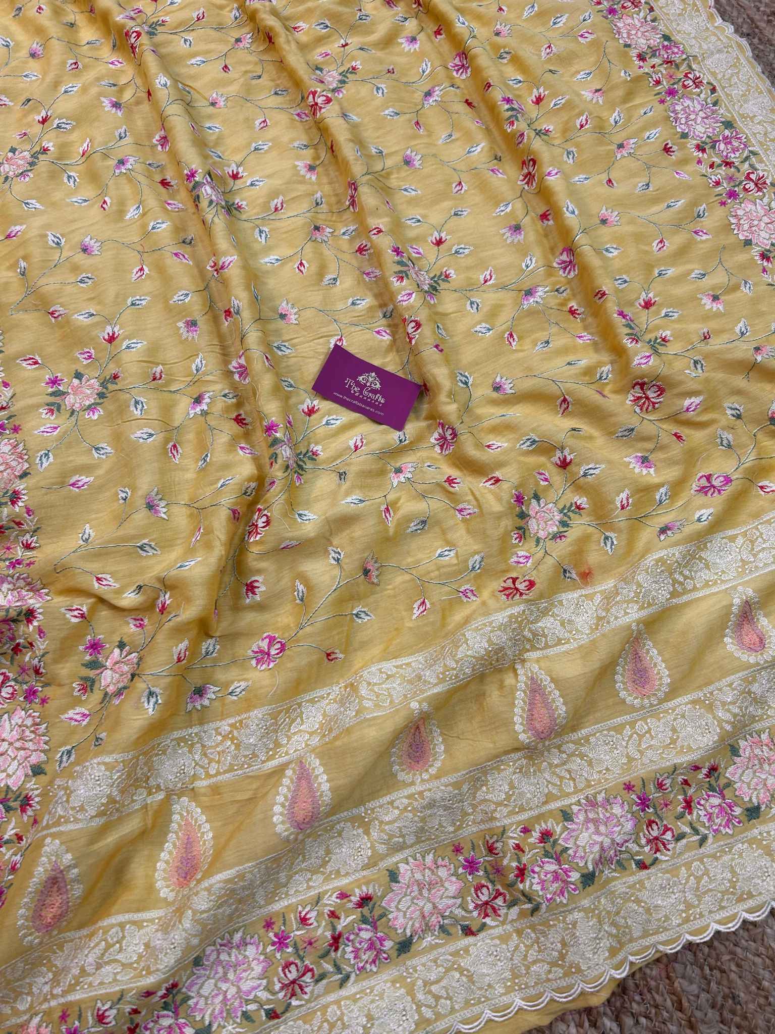 Pure Munga Silk Banarasi Saree - Chikankari all over