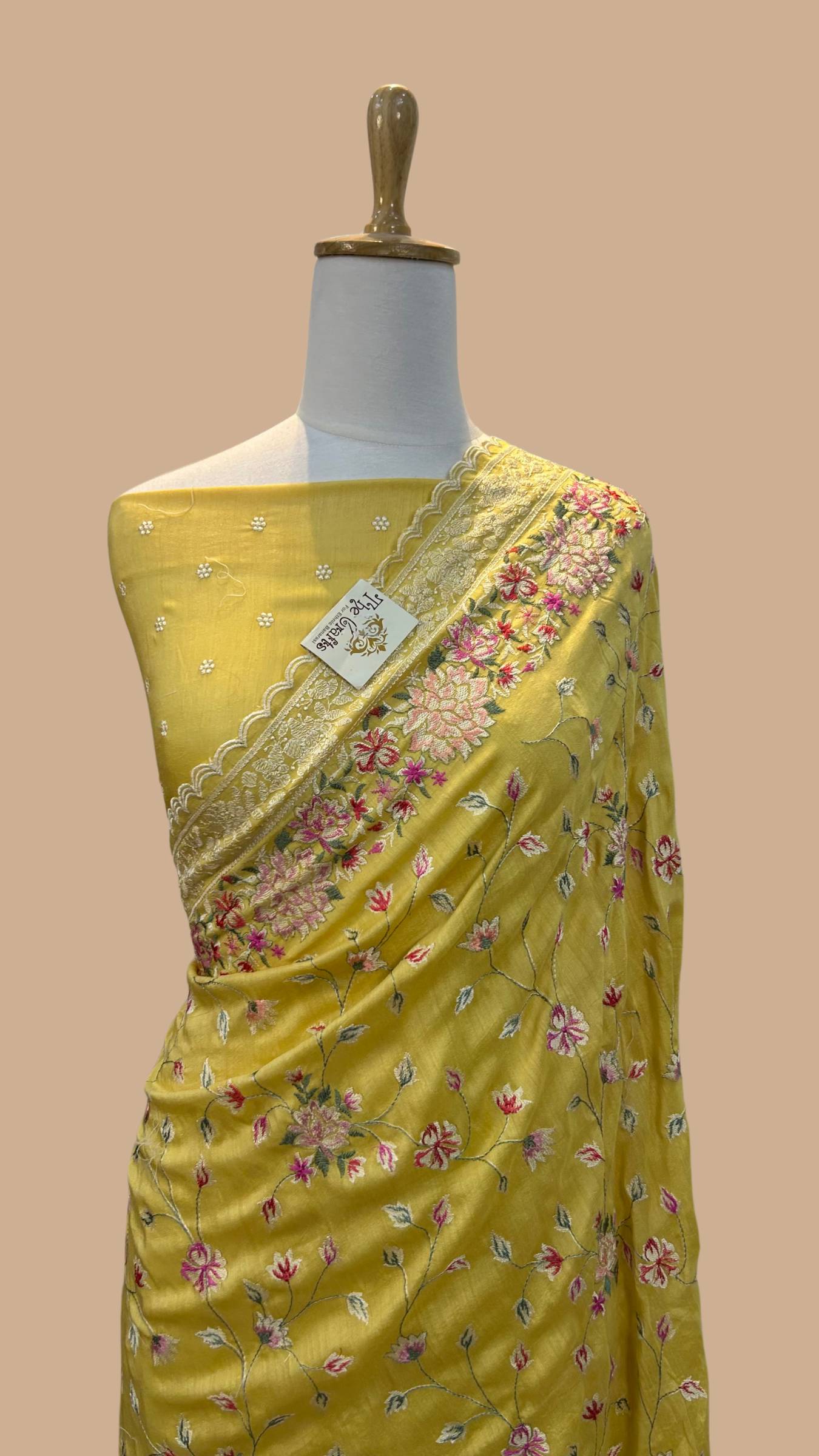 Pure Munga Silk Banarasi Saree - Chikankari all over