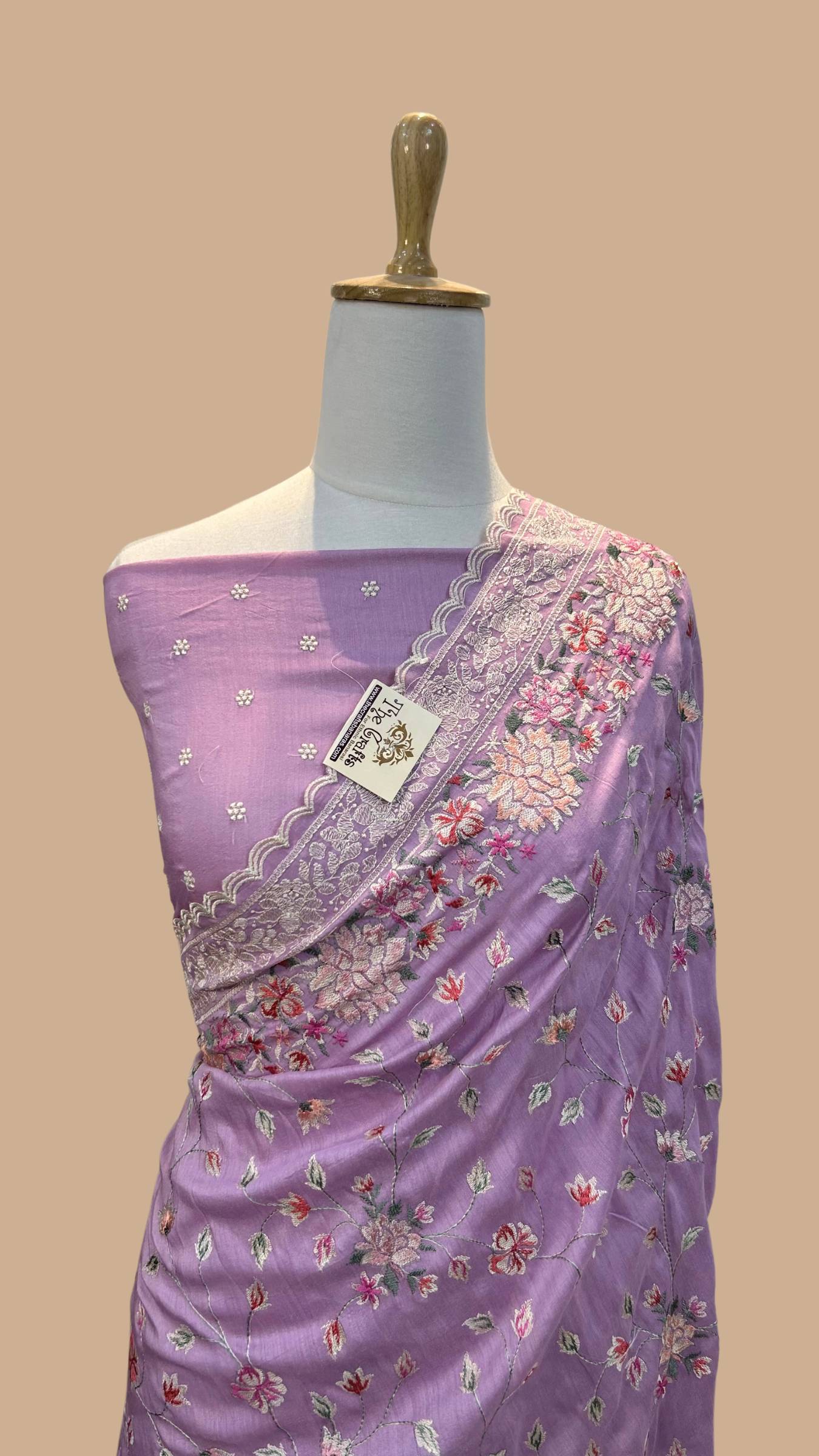 Pure Munga Silk Banarasi Saree - Chikankari all over