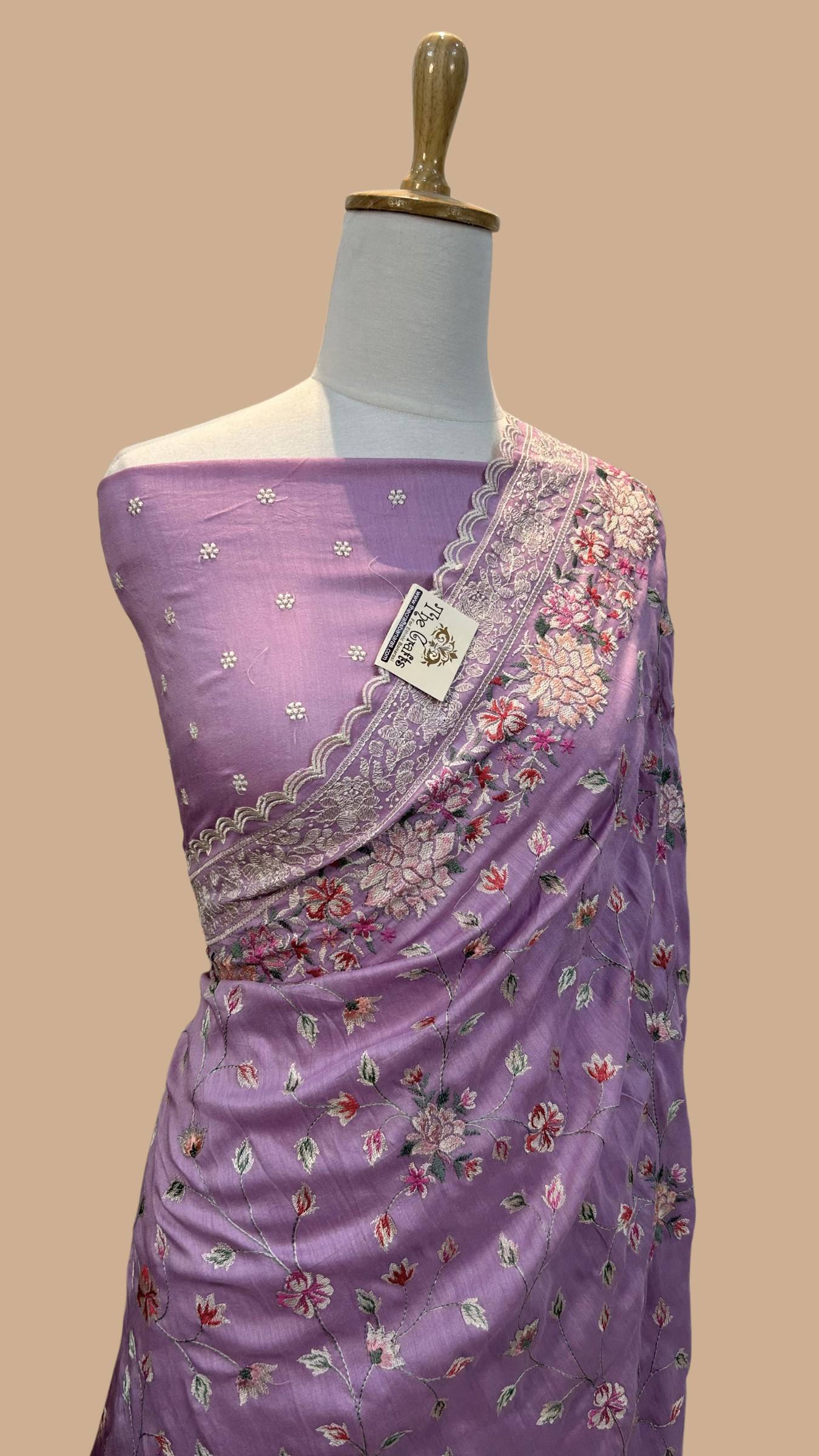 Pure Munga Silk Banarasi Saree - Chikankari all over