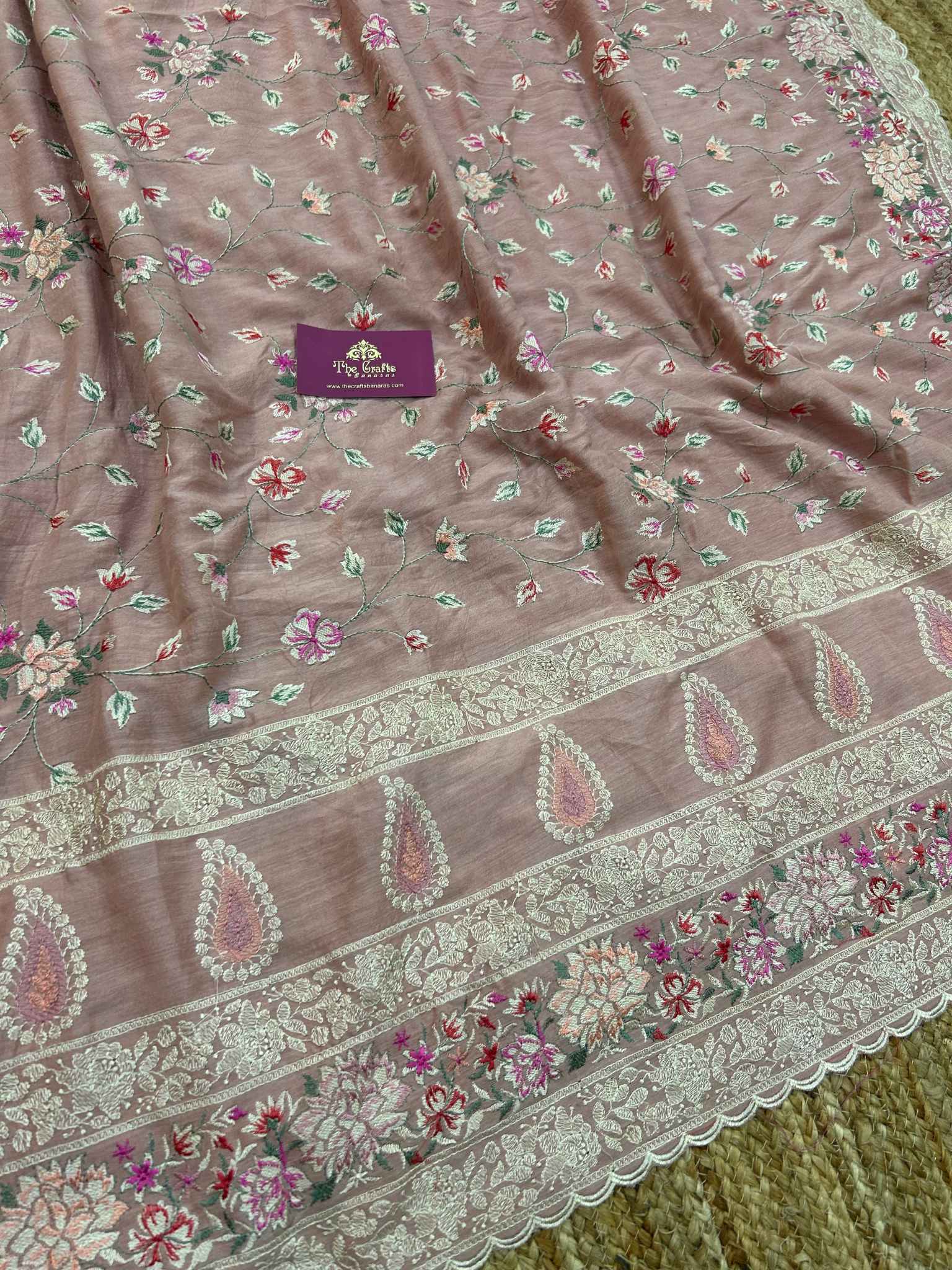 Pure Munga Silk Banarasi Saree - Chikankari all over