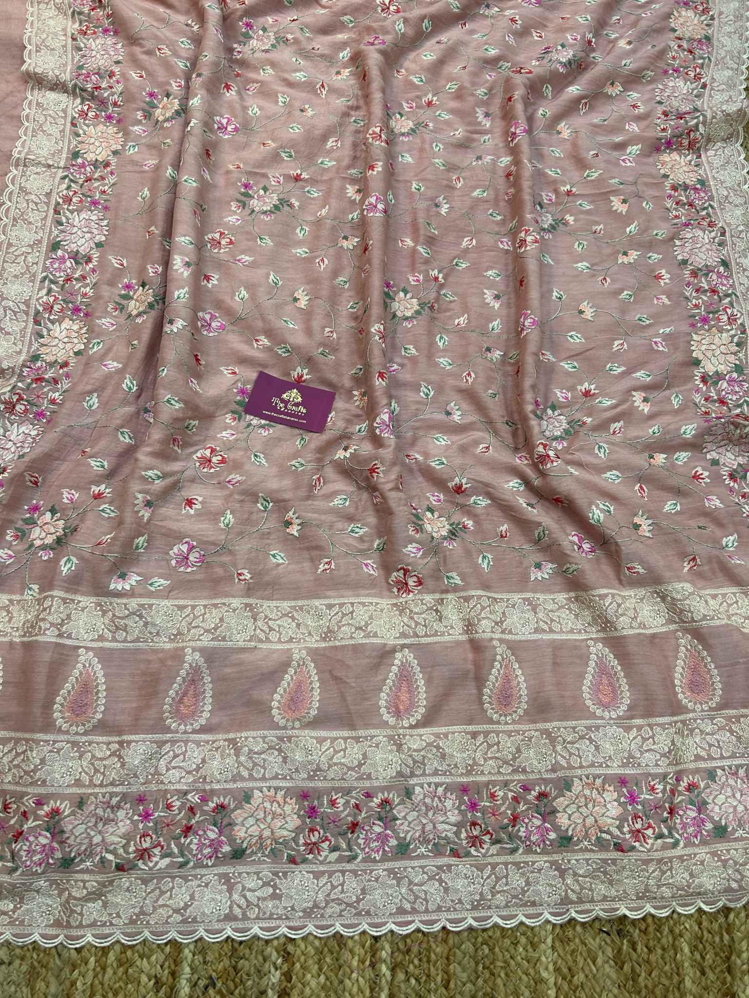 Pure Munga Silk Banarasi Saree - Chikankari all over