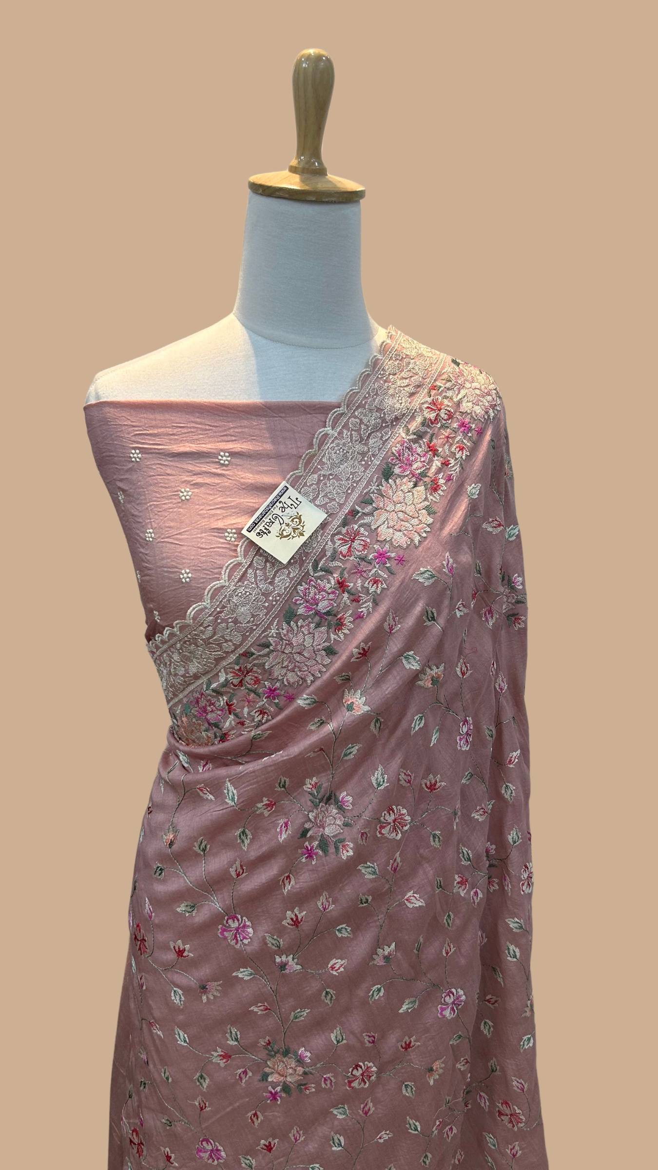 Pure Munga Silk Banarasi Saree - Chikankari all over