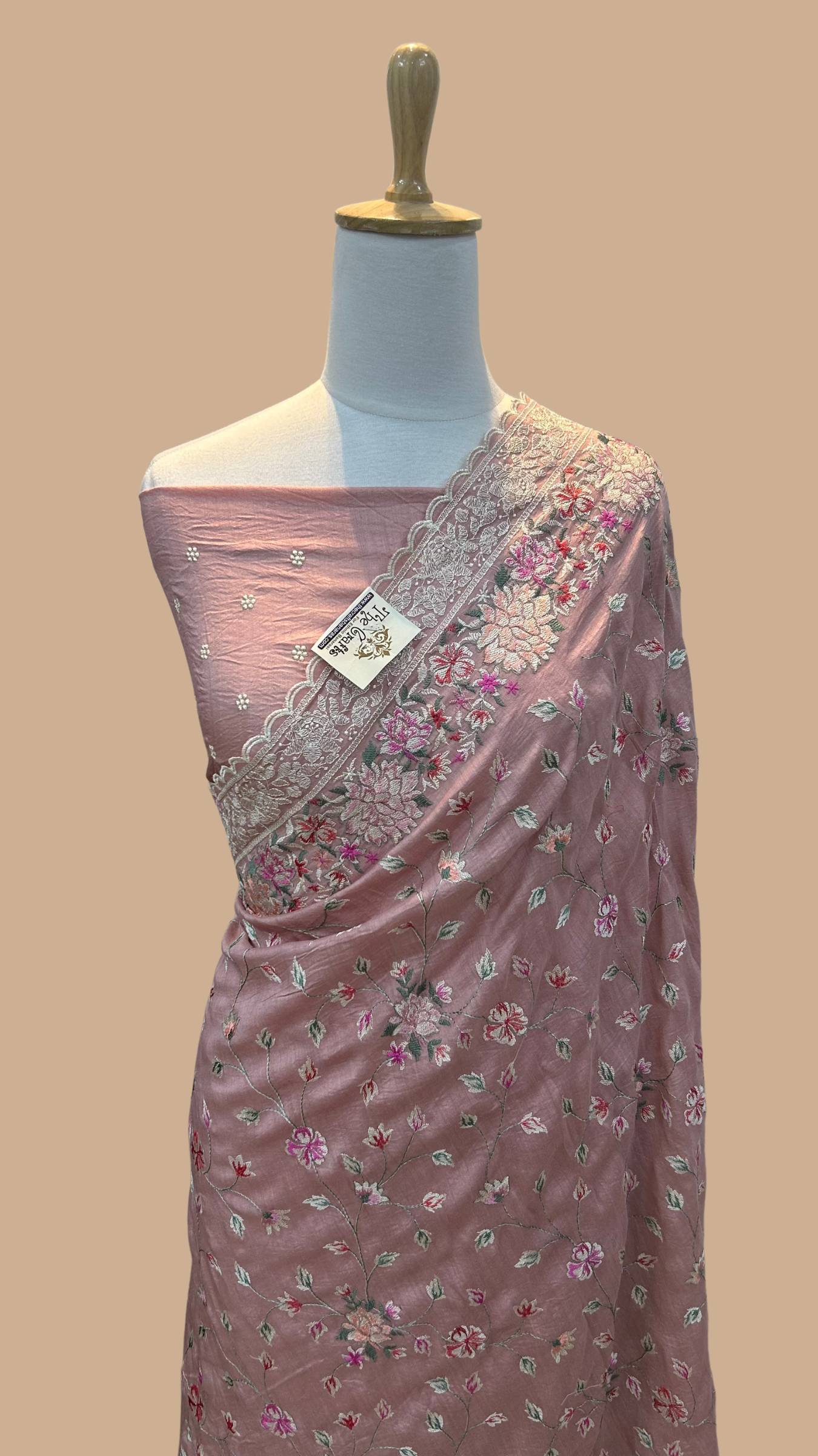 Pure Munga Silk Banarasi Saree - Chikankari all over