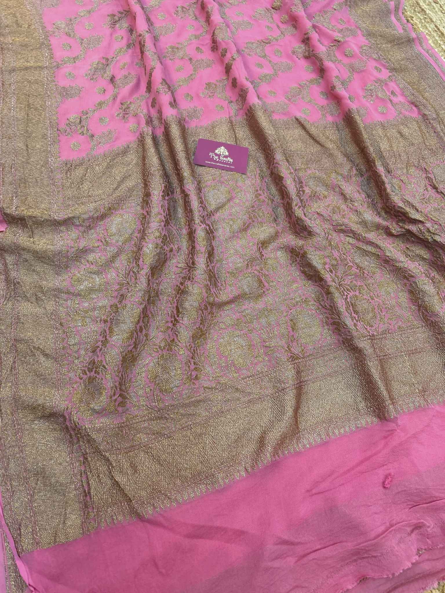 Khaddi Georgette Banarasi Saree - Antique Zari