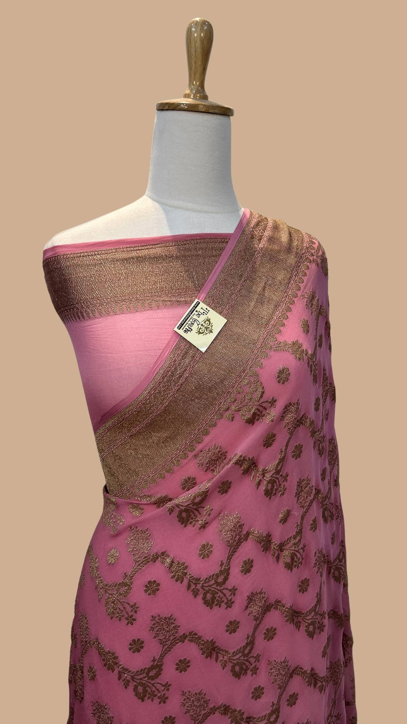 Khaddi Georgette Banarasi Saree - Antique Zari