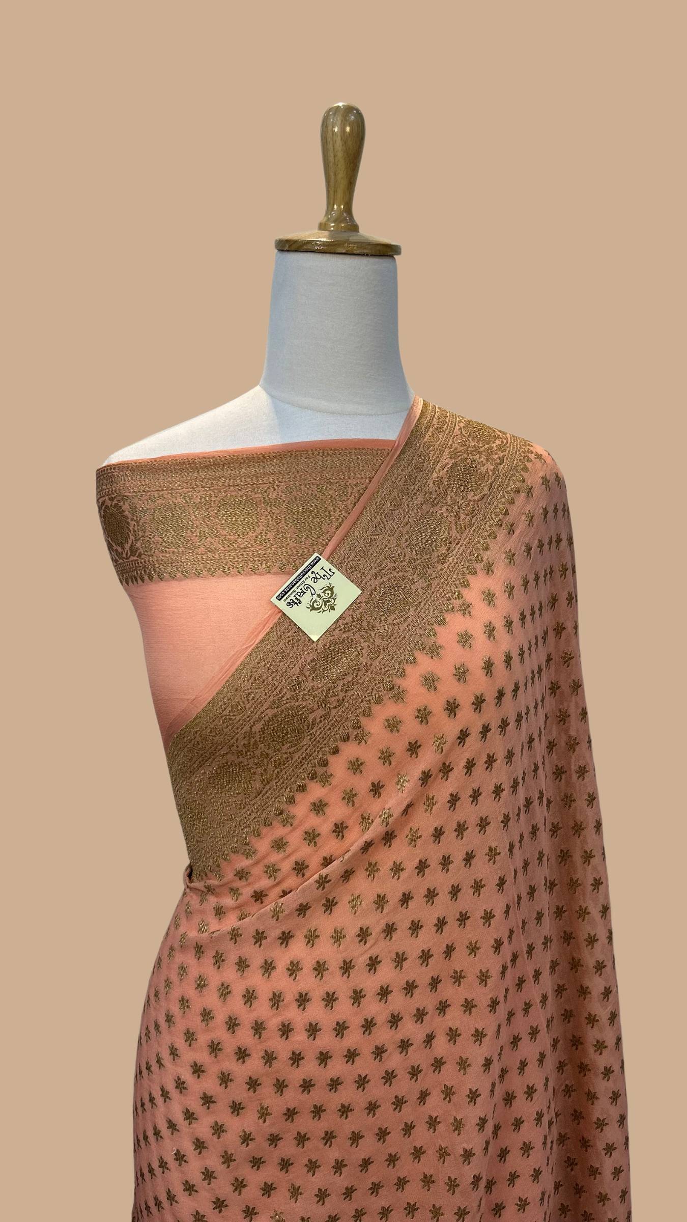 Khaddi Georgette Banarasi Saree - Antique Zari