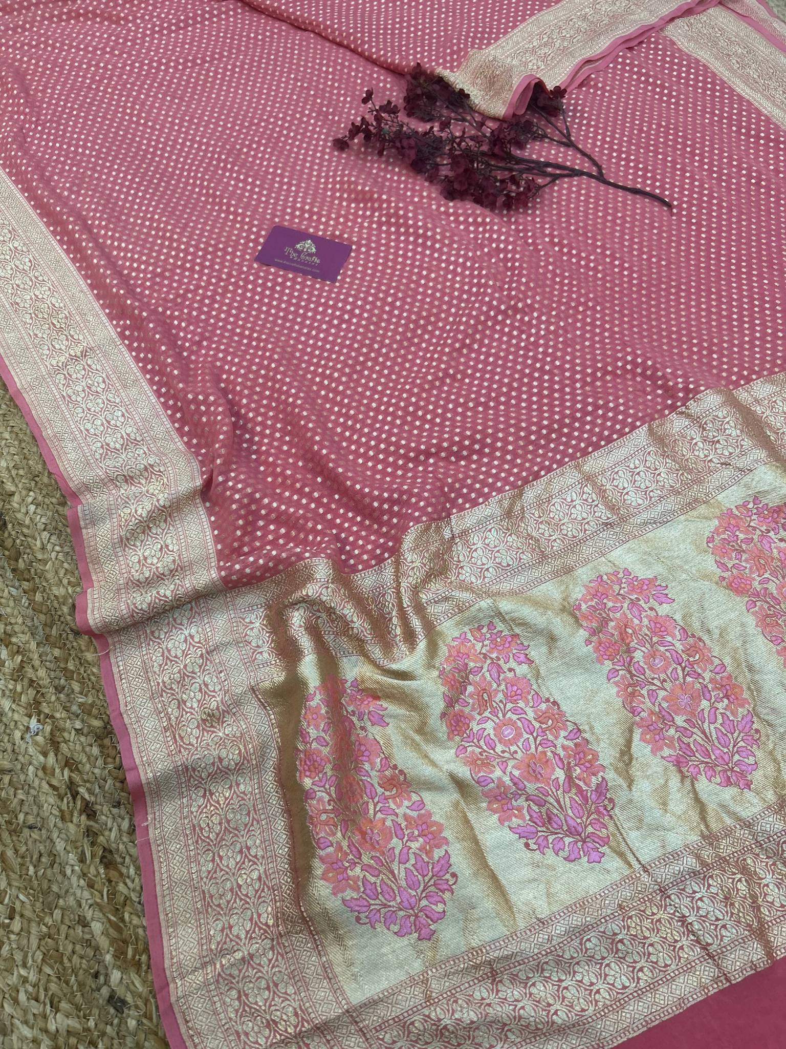 Khaddi Georgette Handloom Banarasi Saree - with Meenakari buta