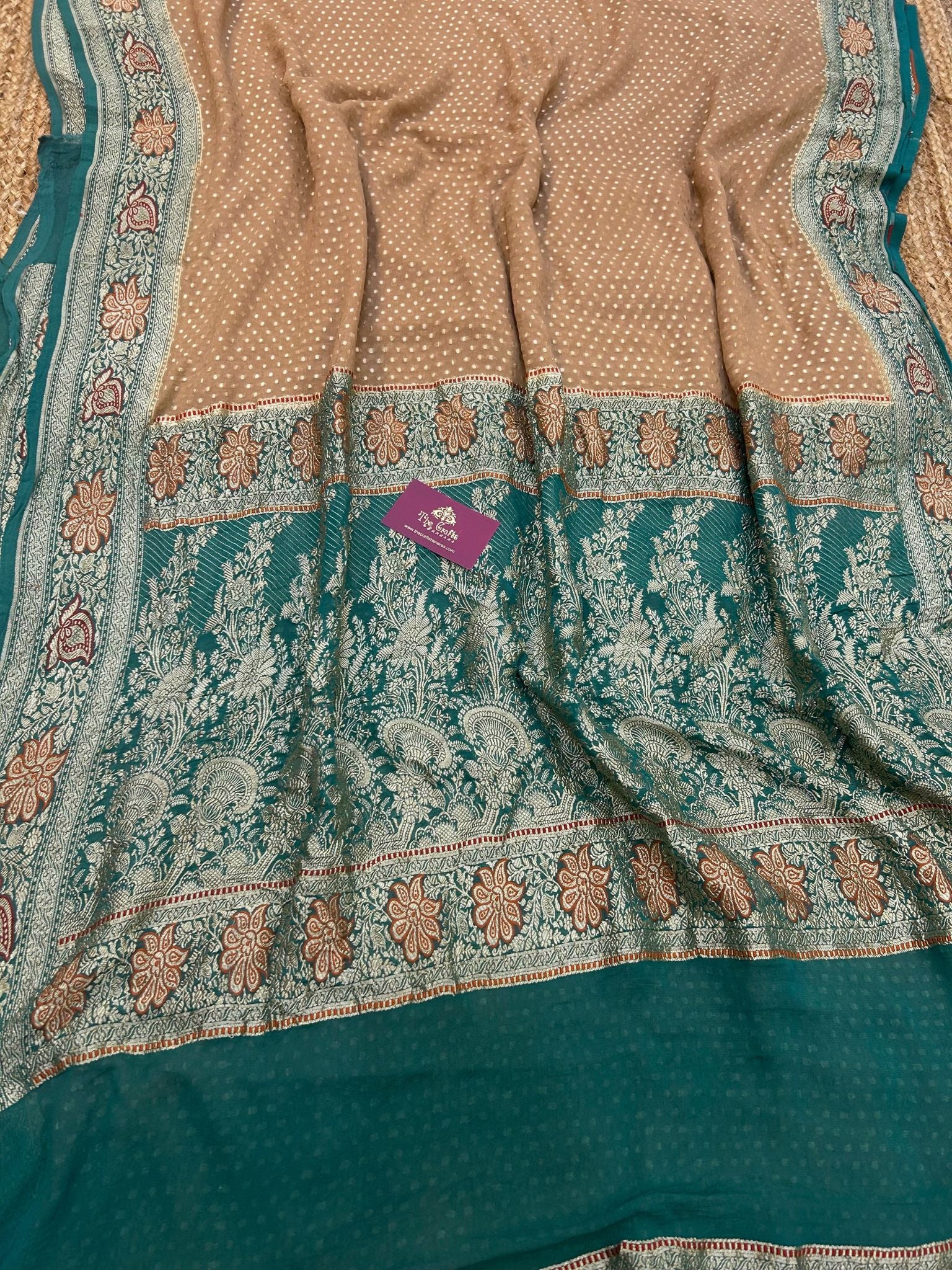 Khaddi Georgette Handloom Banarasi Saree - Jaal with Meenakari