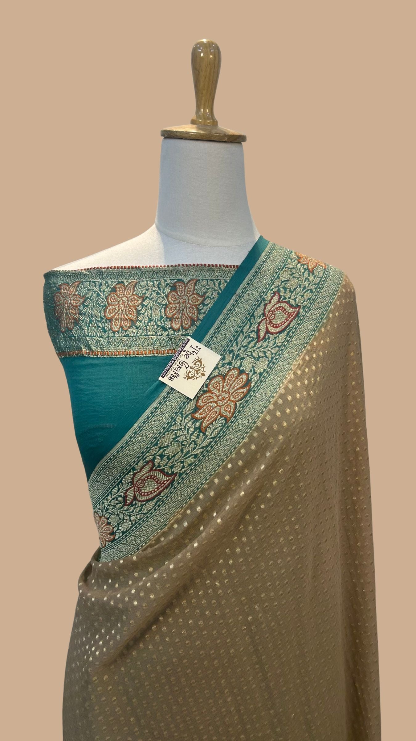 Khaddi Georgette Handloom Banarasi Saree - Jaal with Meenakari