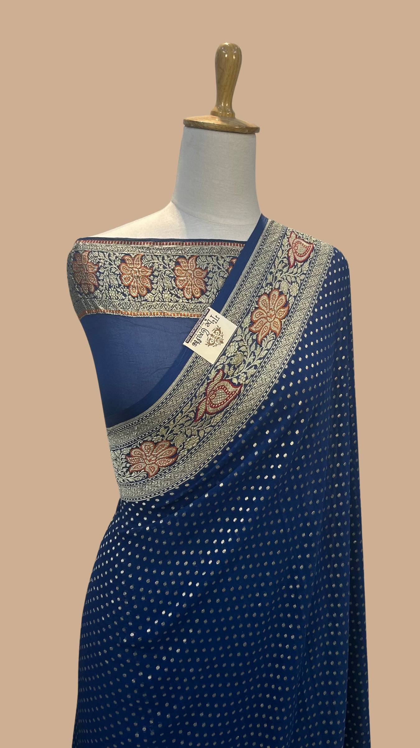 Khaddi Georgette Handloom Banarasi Saree - Jaal with Meenakari