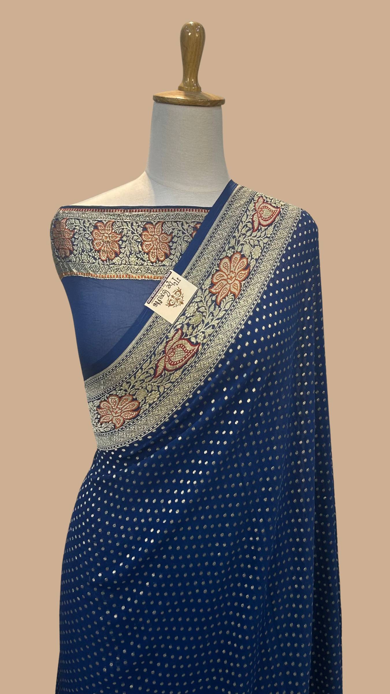 Khaddi Georgette Handloom Banarasi Saree - Jaal with Meenakari