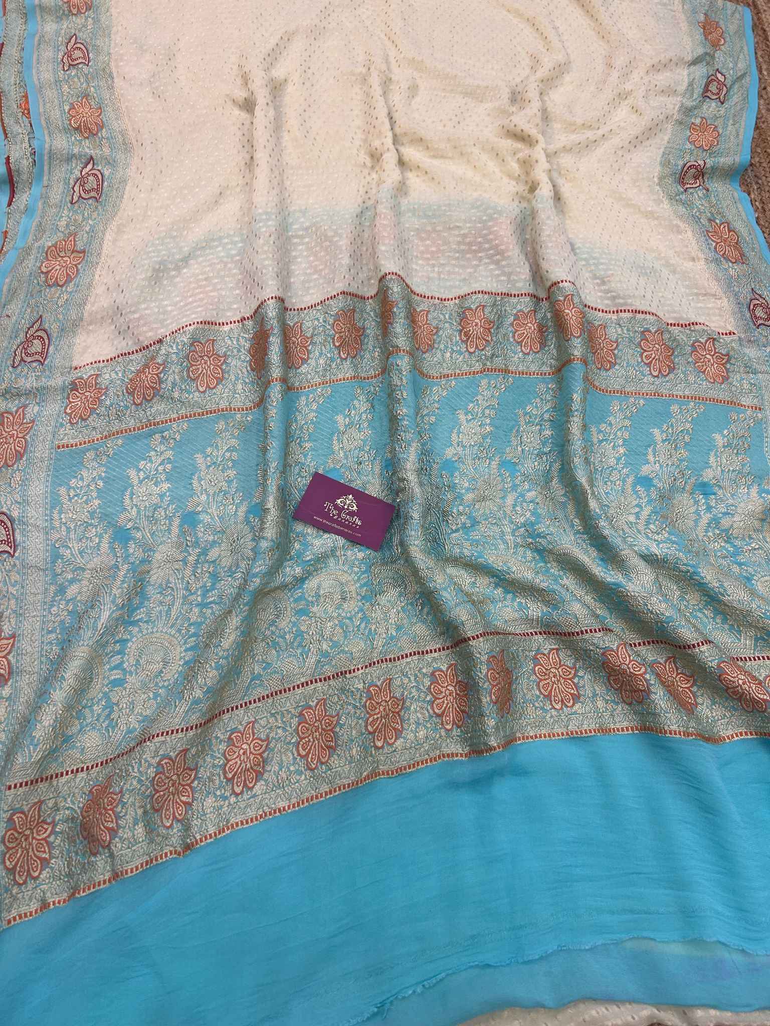 Khaddi Georgette Handloom Banarasi Saree - Jaal with Meenakari