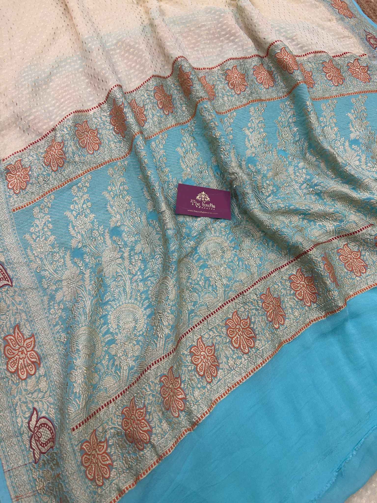 Khaddi Georgette Handloom Banarasi Saree - Jaal with Meenakari