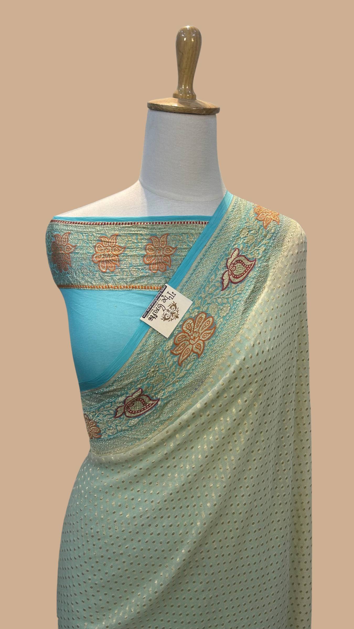 Khaddi Georgette Handloom Banarasi Saree - Jaal with Meenakari