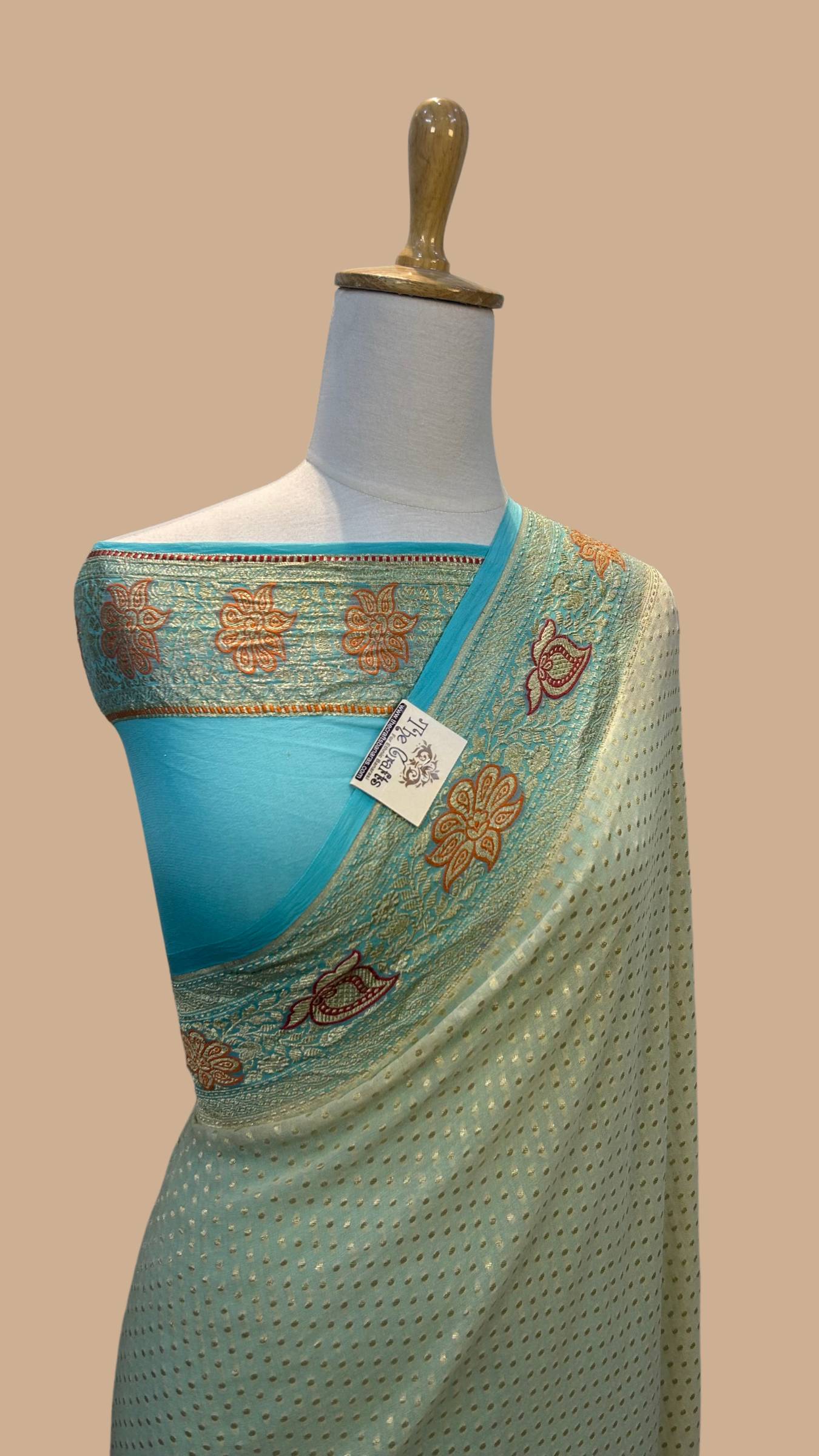 Khaddi Georgette Handloom Banarasi Saree - Jaal with Meenakari