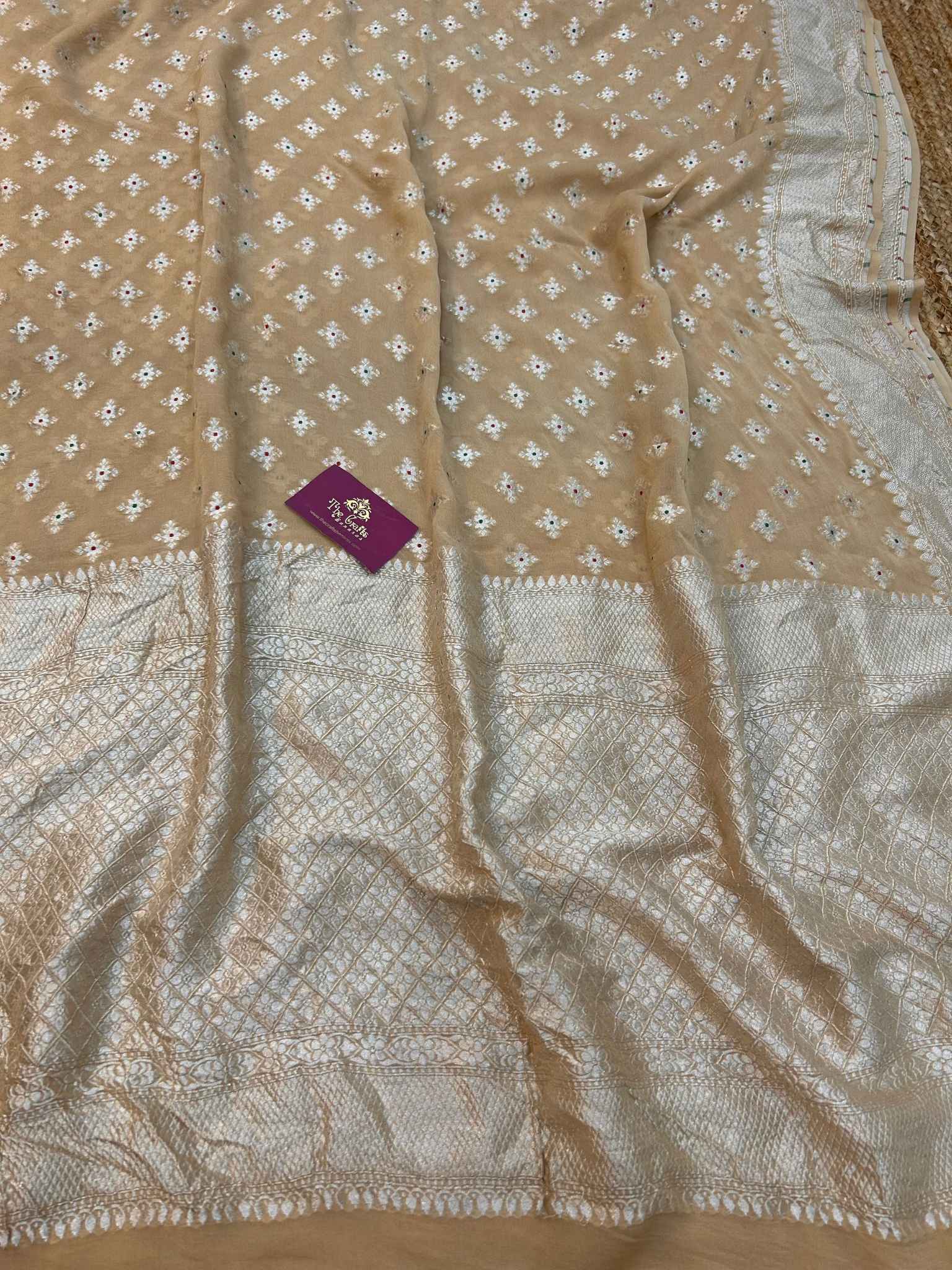 Khaddi Georgette Handloom Banarasi Saree - Jaal with Meenakari