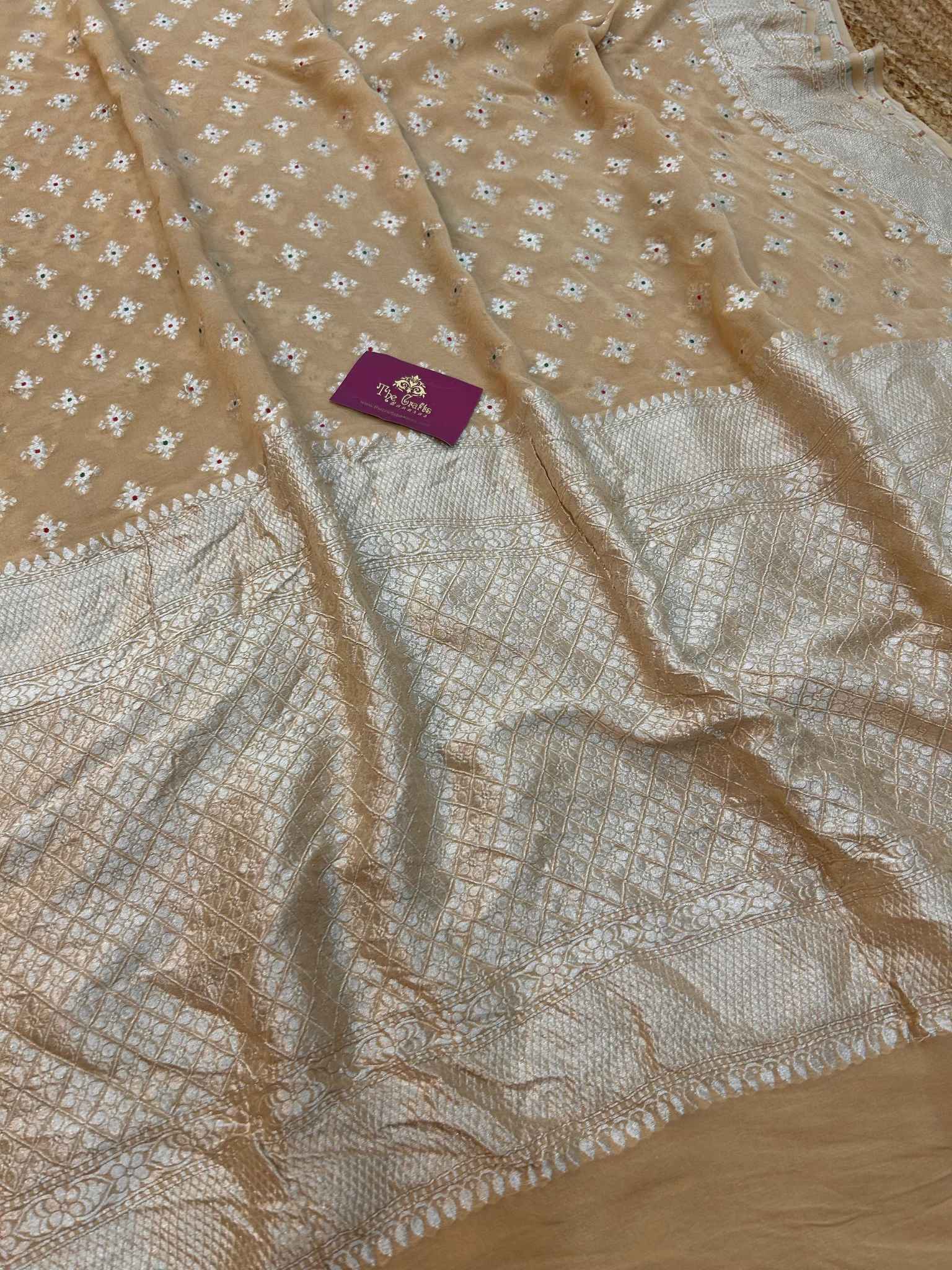 Khaddi Georgette Handloom Banarasi Saree - Jaal with Meenakari