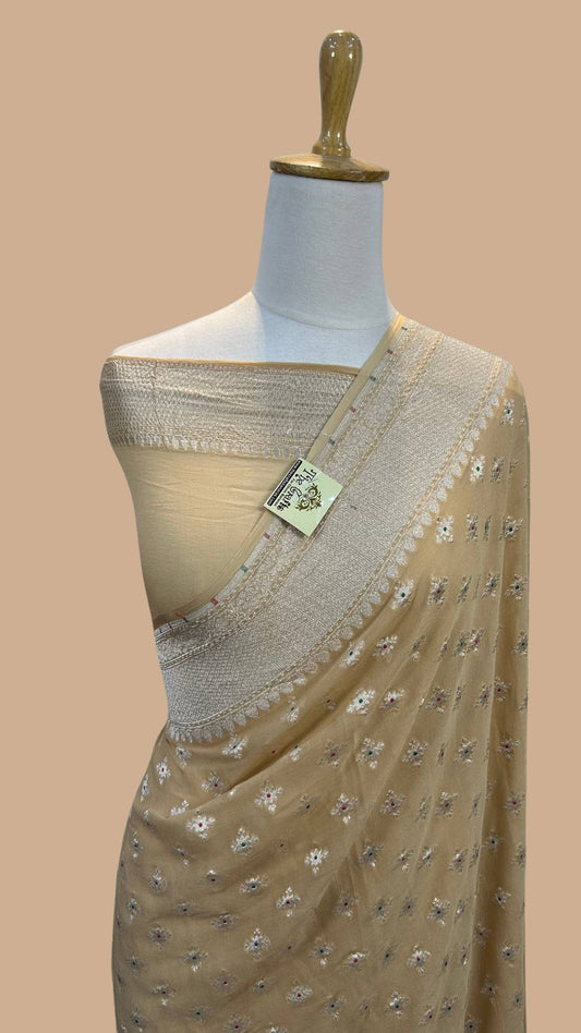 Khaddi Georgette Handloom Banarasi Saree - Jaal with Meenakari