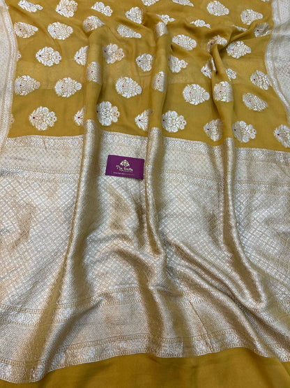 Khaddi Georgette Handloom Banarasi Saree - Jaal with Meenakari