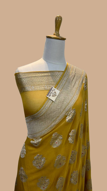 Khaddi Georgette Handloom Banarasi Saree - Jaal with Meenakari