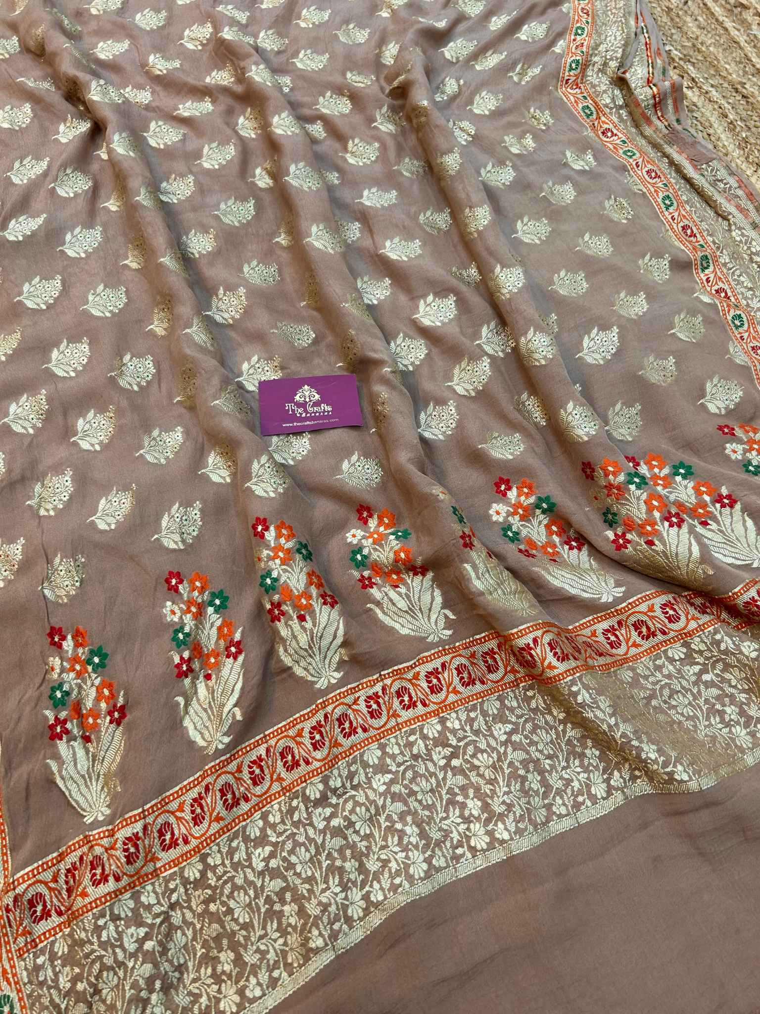 Khaddi Georgette Handloom Banarasi Saree - Jaal with Meenakari