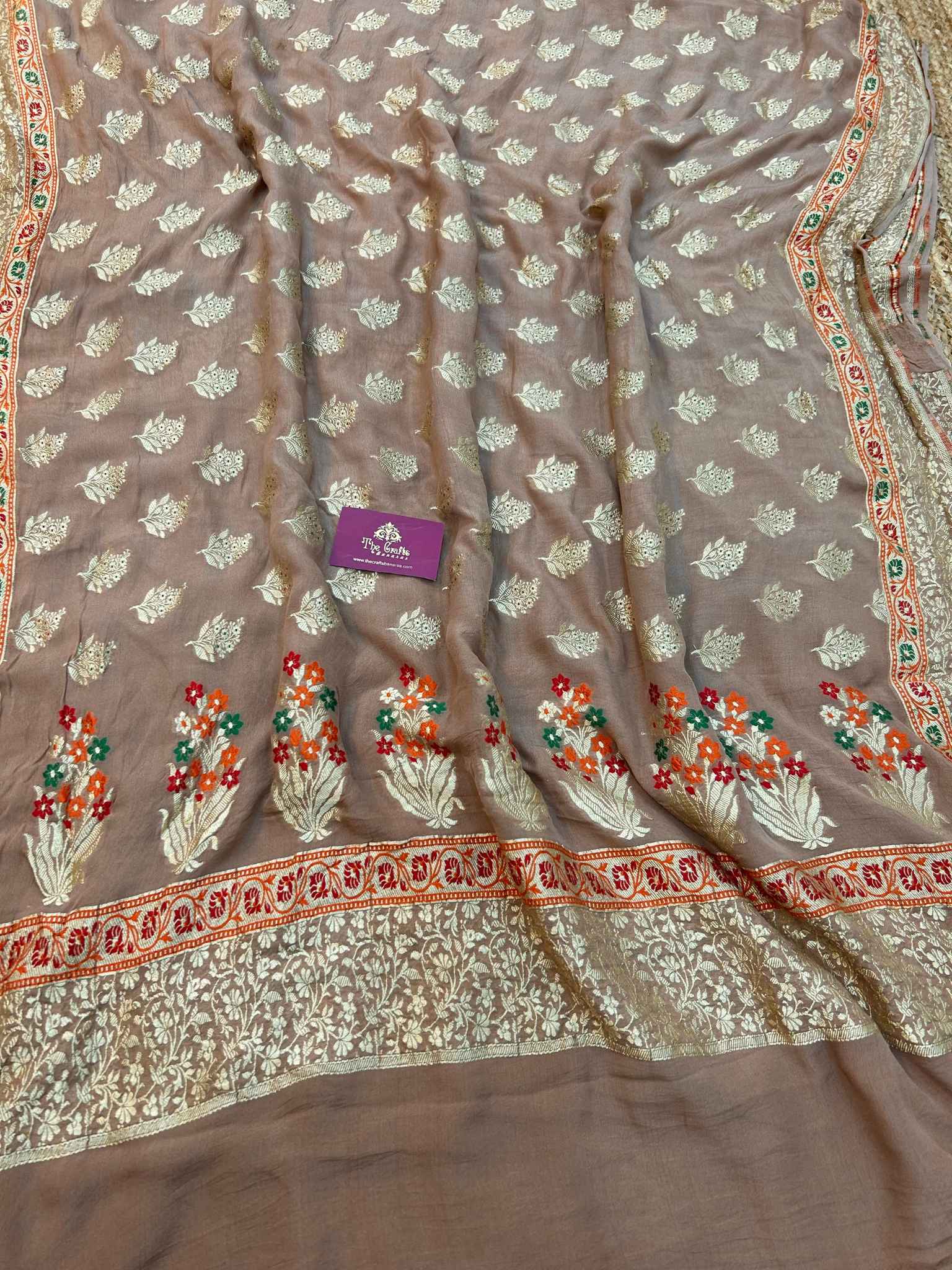 Khaddi Georgette Handloom Banarasi Saree - Jaal with Meenakari