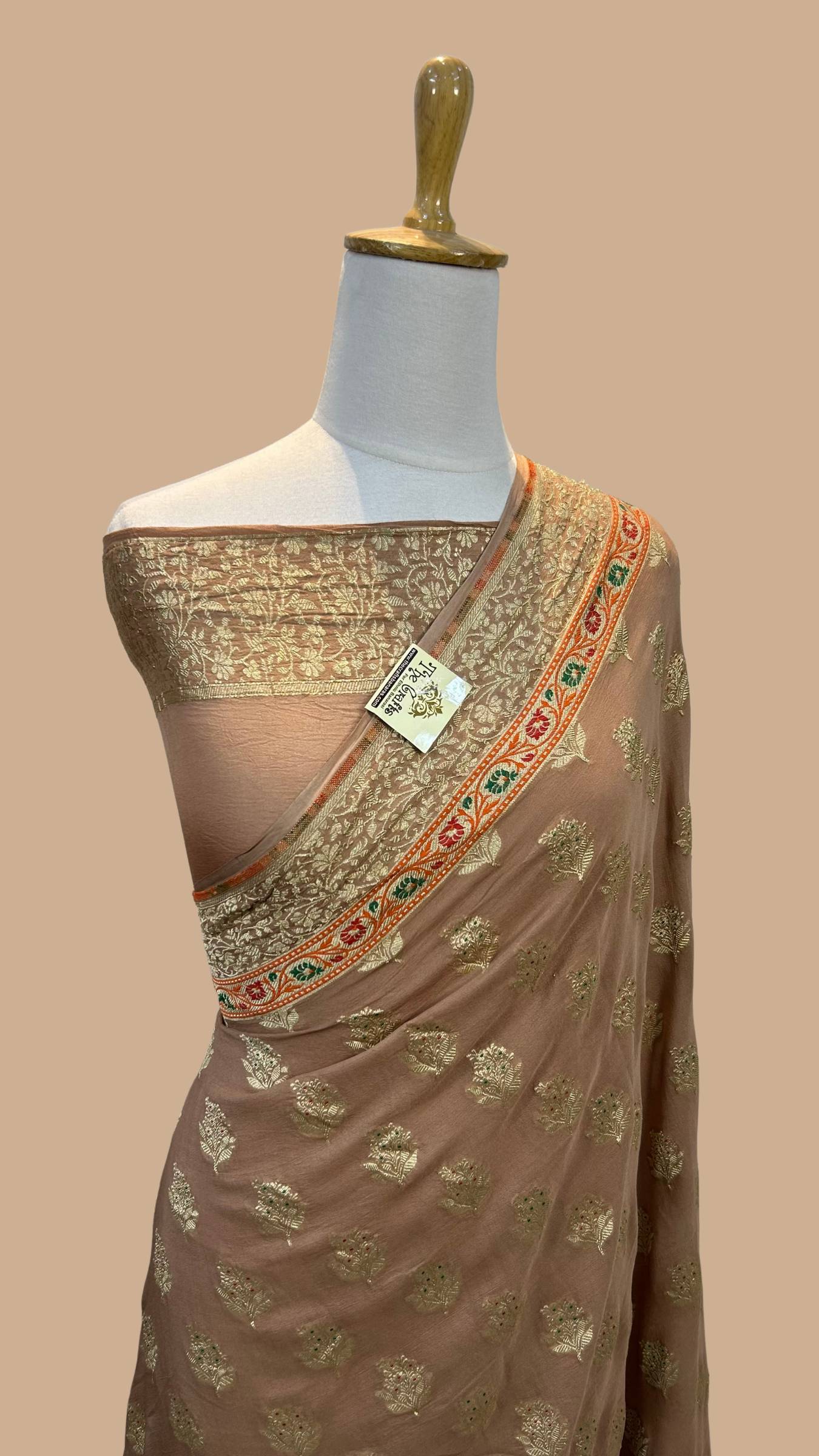 Khaddi Georgette Handloom Banarasi Saree - Jaal with Meenakari