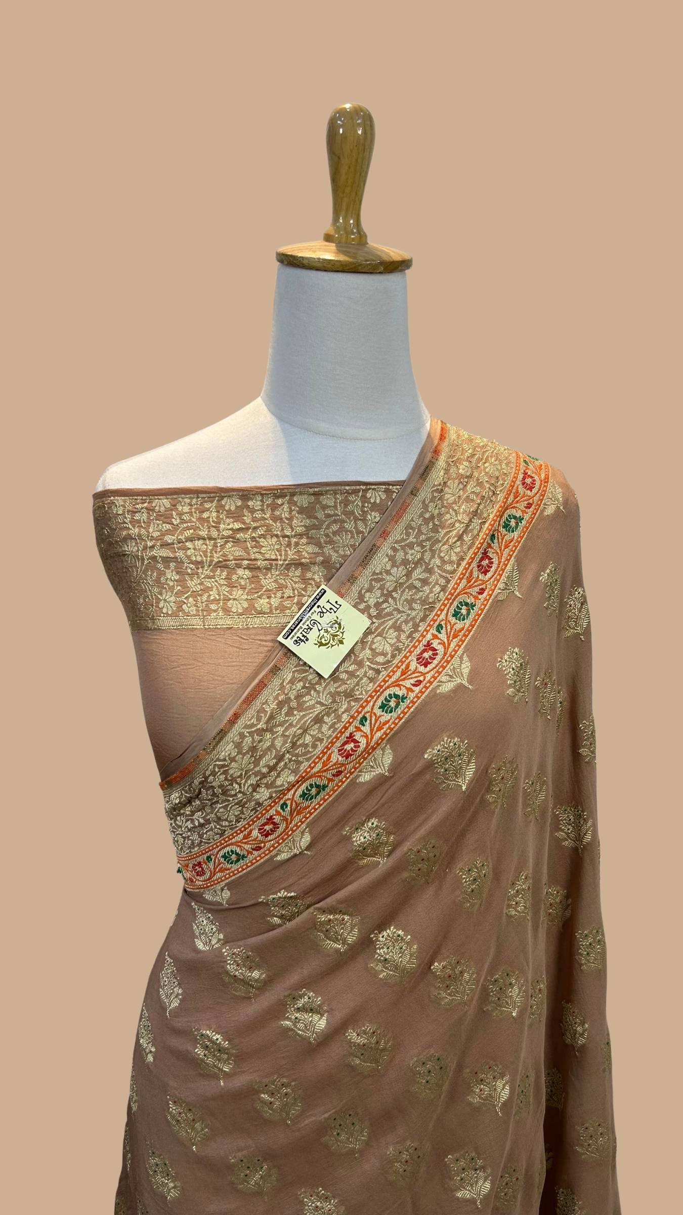 Khaddi Georgette Handloom Banarasi Saree - Jaal with Meenakari