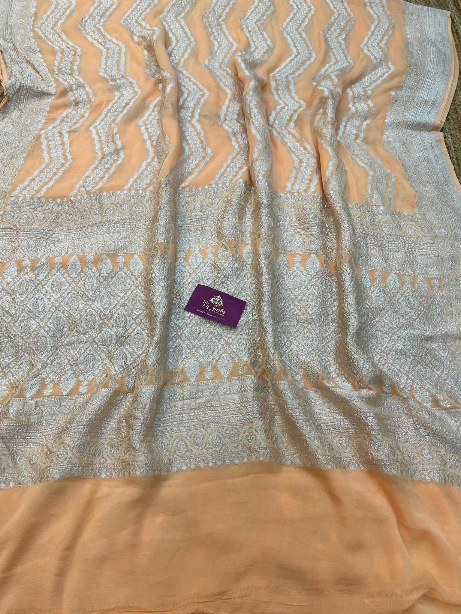 Pure Georgette Banarasi Saree - Silver Zari