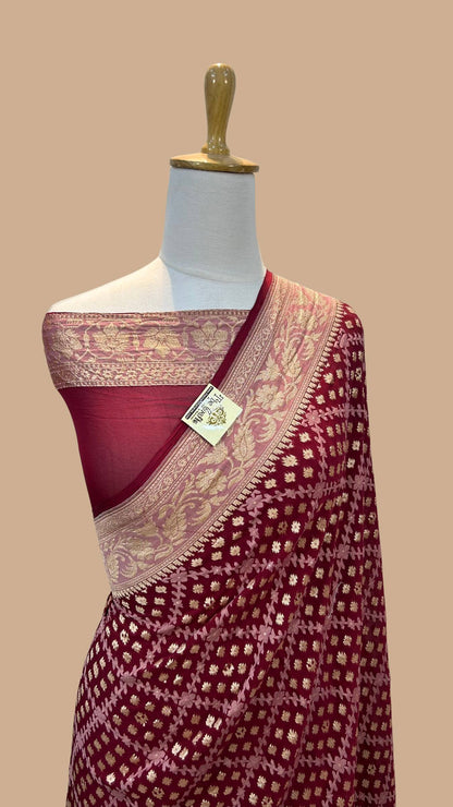 Khaddi Georgette Handloom Banarasi Saree - With sona roopa jaal work