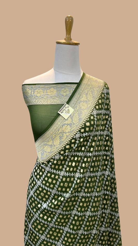 Khaddi Georgette Handloom Banarasi Saree - With sona roopa jaal work