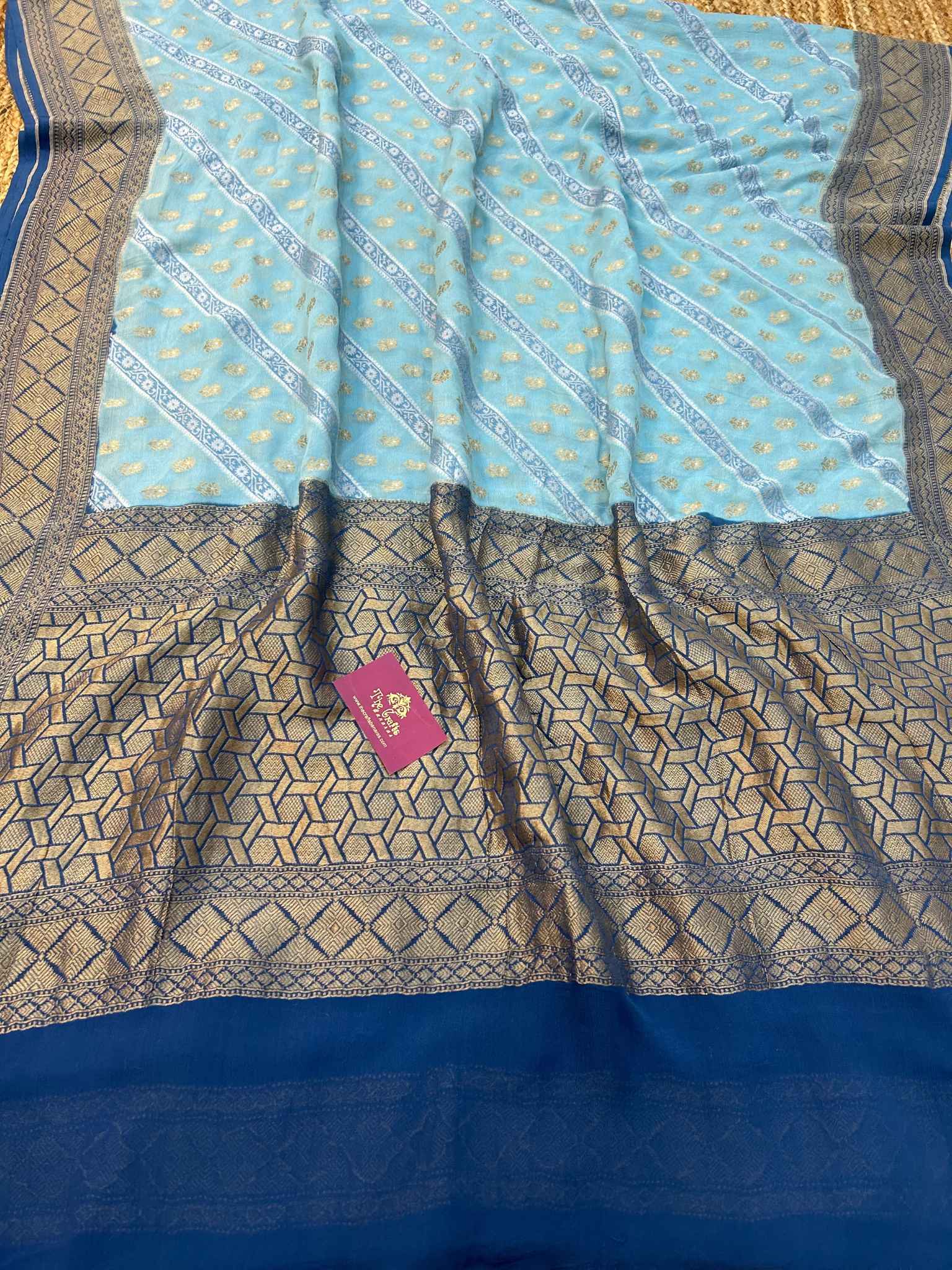 Khaddi Georgette Handloom Banarasi Saree - With sona roopa stripes work