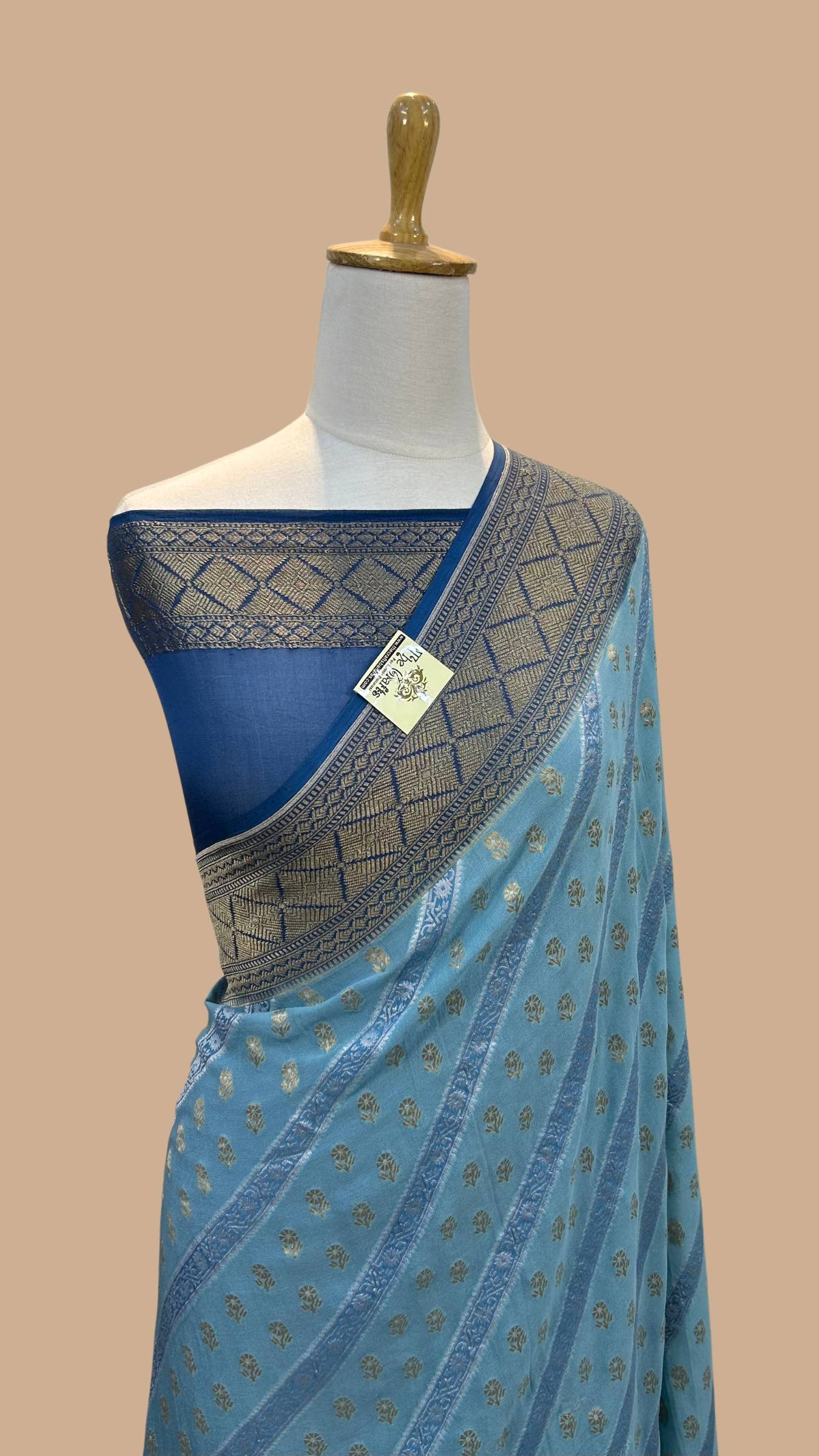 Khaddi Georgette Handloom Banarasi Saree - With sona roopa stripes work