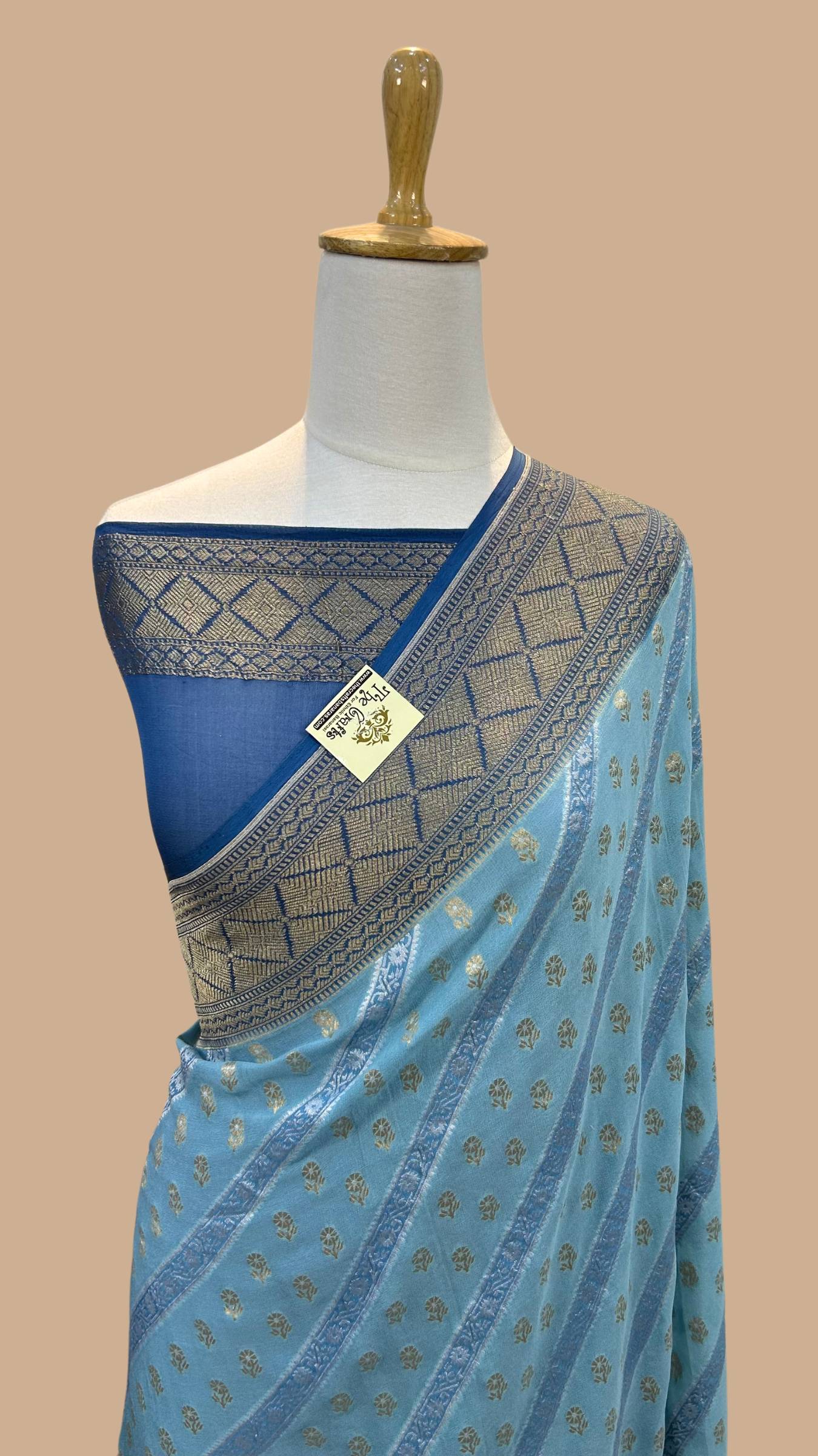 Khaddi Georgette Handloom Banarasi Saree - With sona roopa stripes work