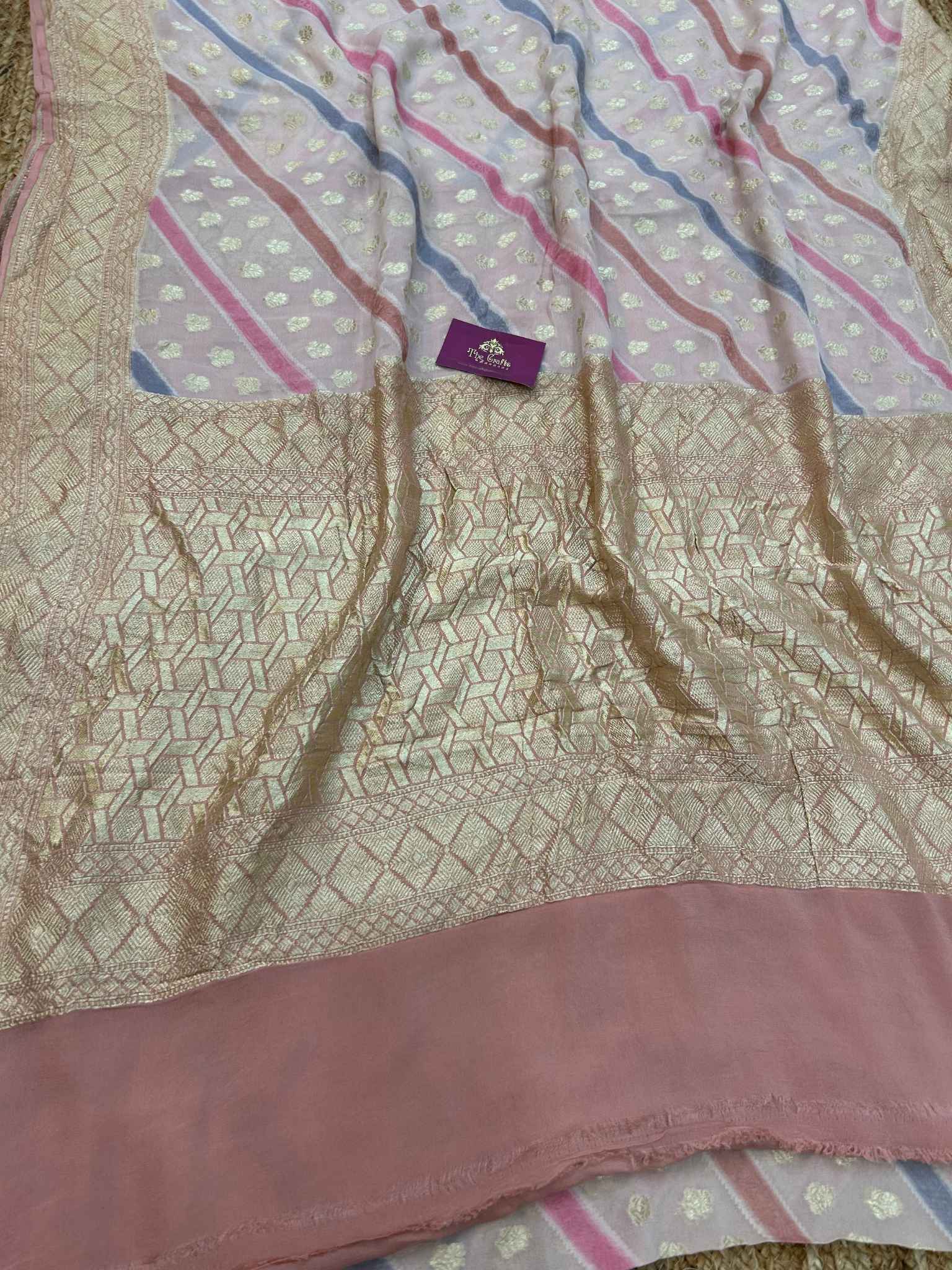 Khaddi Georgette Handloom Banarasi Saree - With sona roopa stripes work