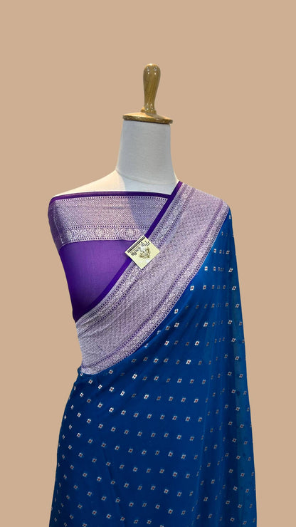 Khaddi Georgette Handloom Banarasi Saree - Jaal with Meenakari