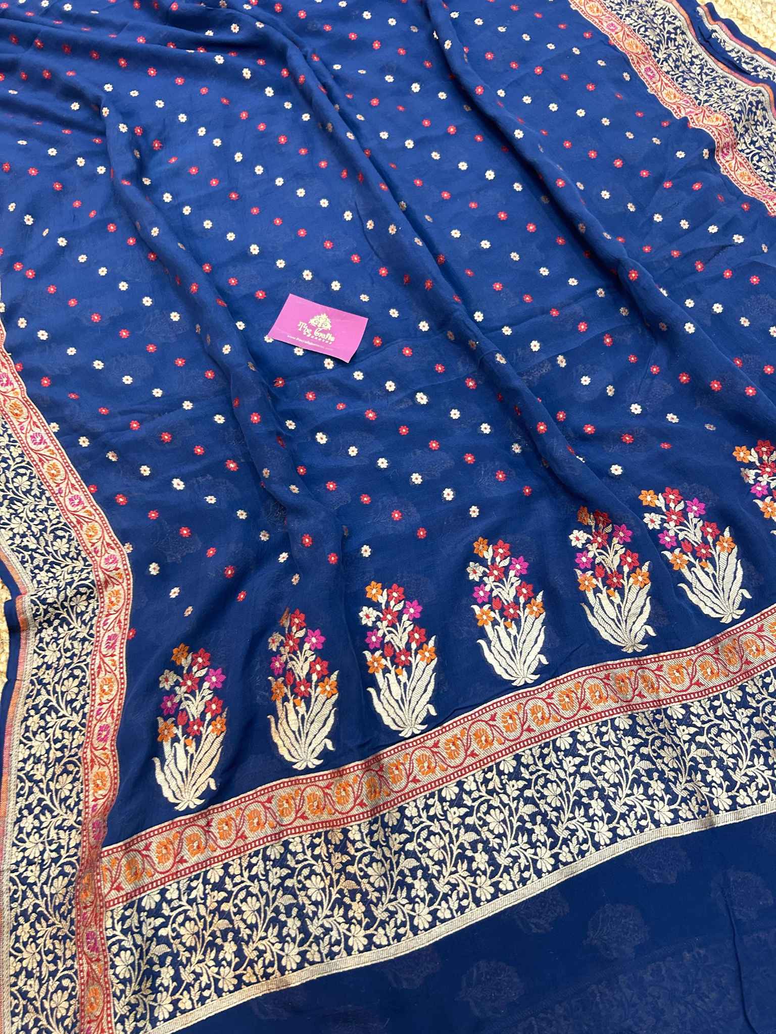 Khaddi Georgette Handloom Banarasi Saree - Jaal with Meenakari