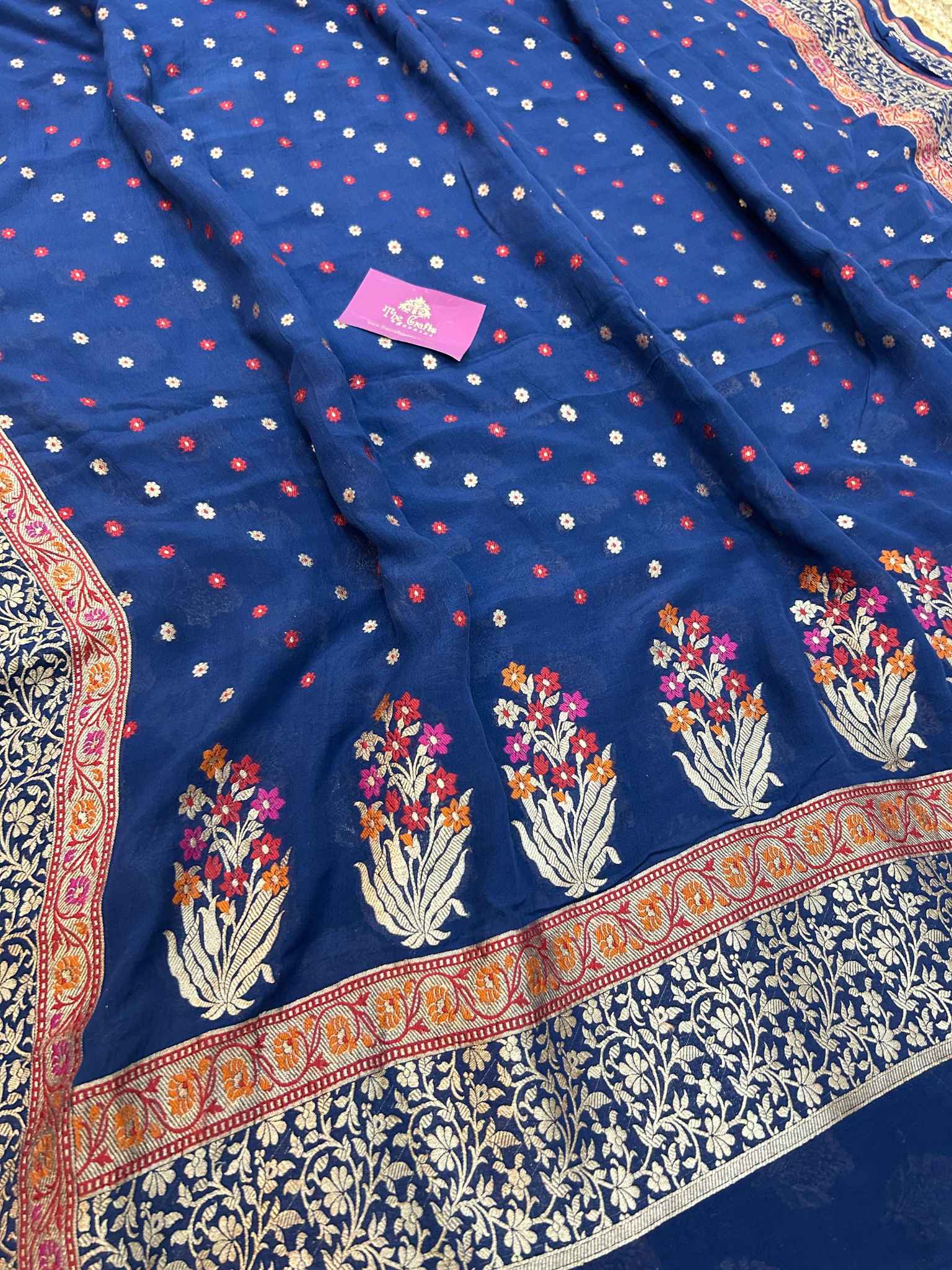 Khaddi Georgette Handloom Banarasi Saree - Jaal with Meenakari